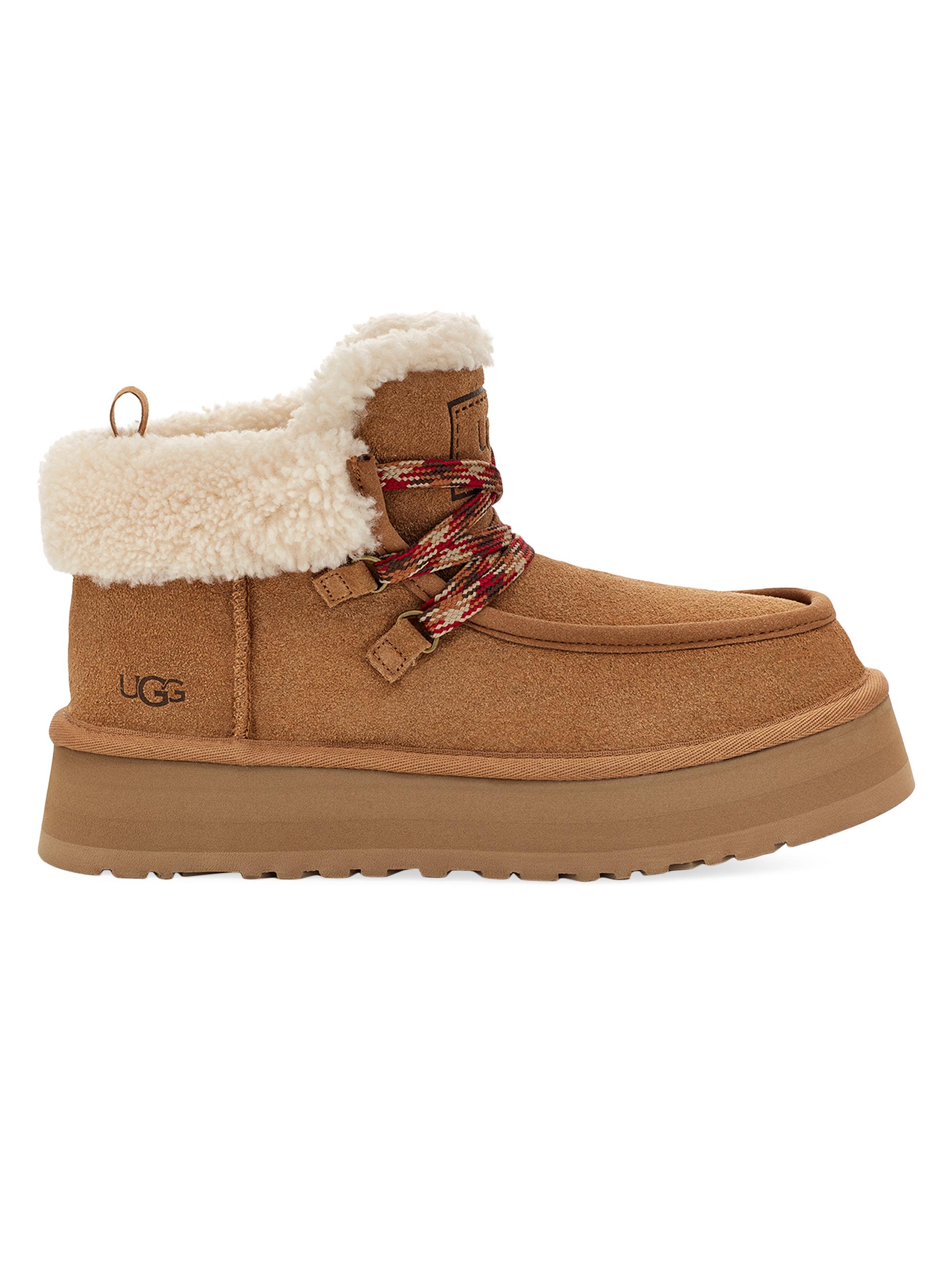 UGG Women's Funkarra Cabin Suede & Shearling Platform Boots - Chestnut