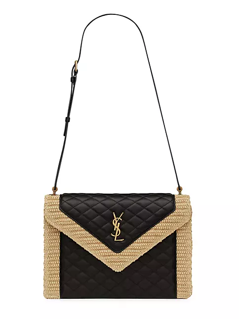 Shop Saint Laurent Gaby Satchel in Quilted Leather and Raffia