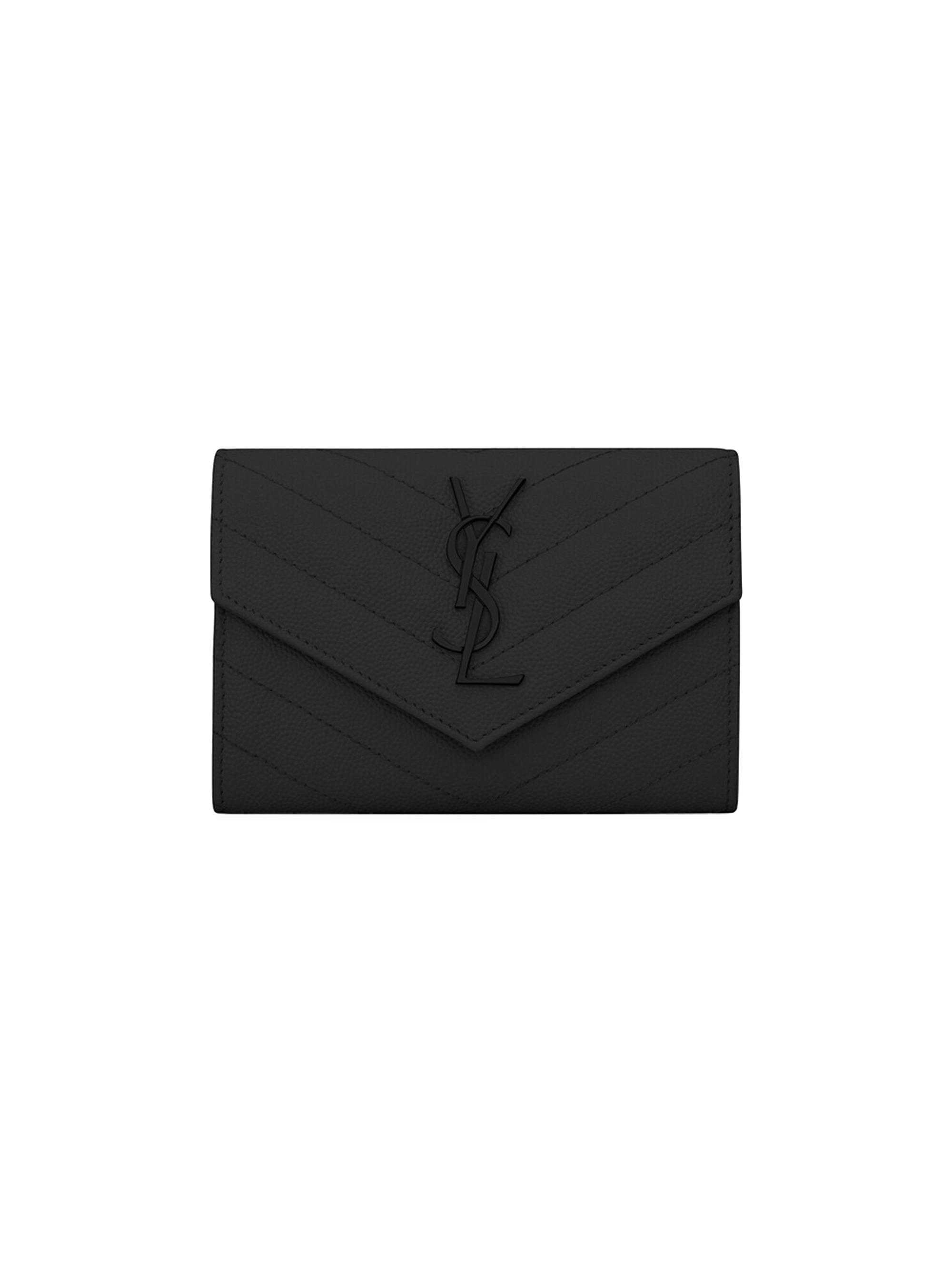 Saint Laurent Women's Cassandre Matelass  Envelope Wallet in Grain de Poudre Embossed Leather - Nero