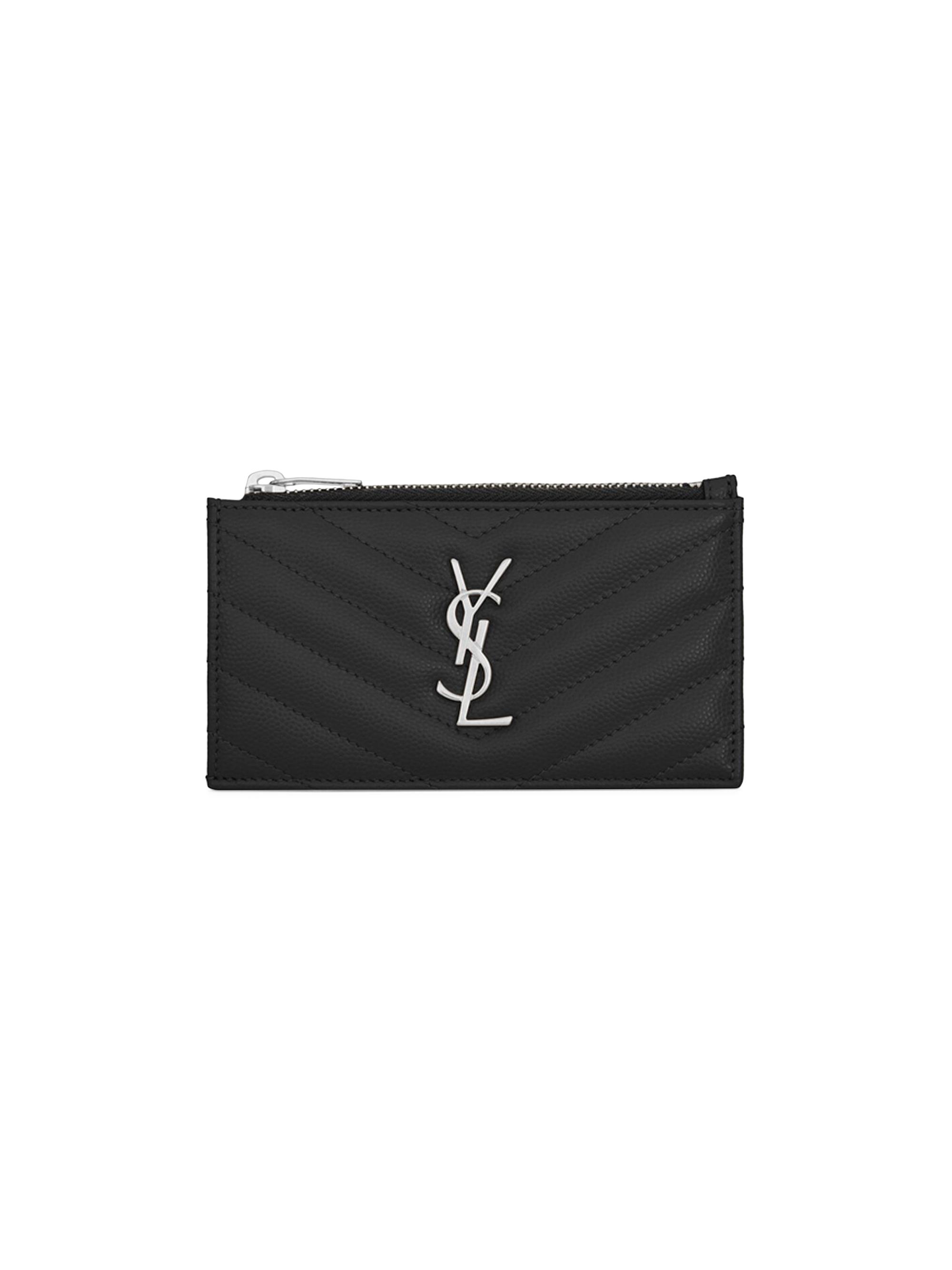 Saint Laurent Cassandre Matelassé Key Pouch In Grain De Poudre