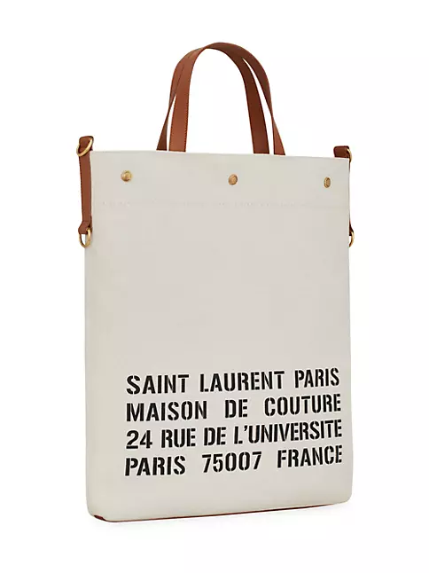 UNIVERSITE NORTH/SOUTH FOLDABLE TOTE BAG IN CANVAS AND SMOOTH LEATHER, Saint Laurent