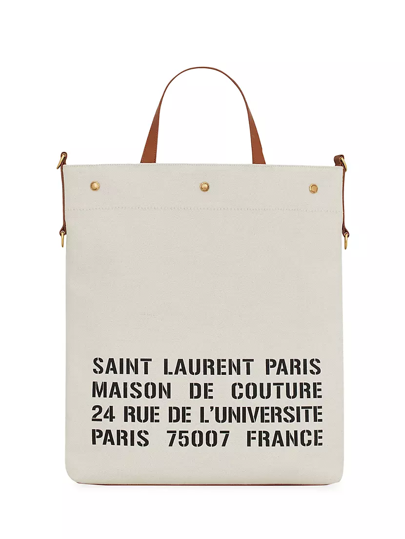 Yves Saint Laurent North South Foldable Canvas Smooth Leather Shoulder Bag Naturel