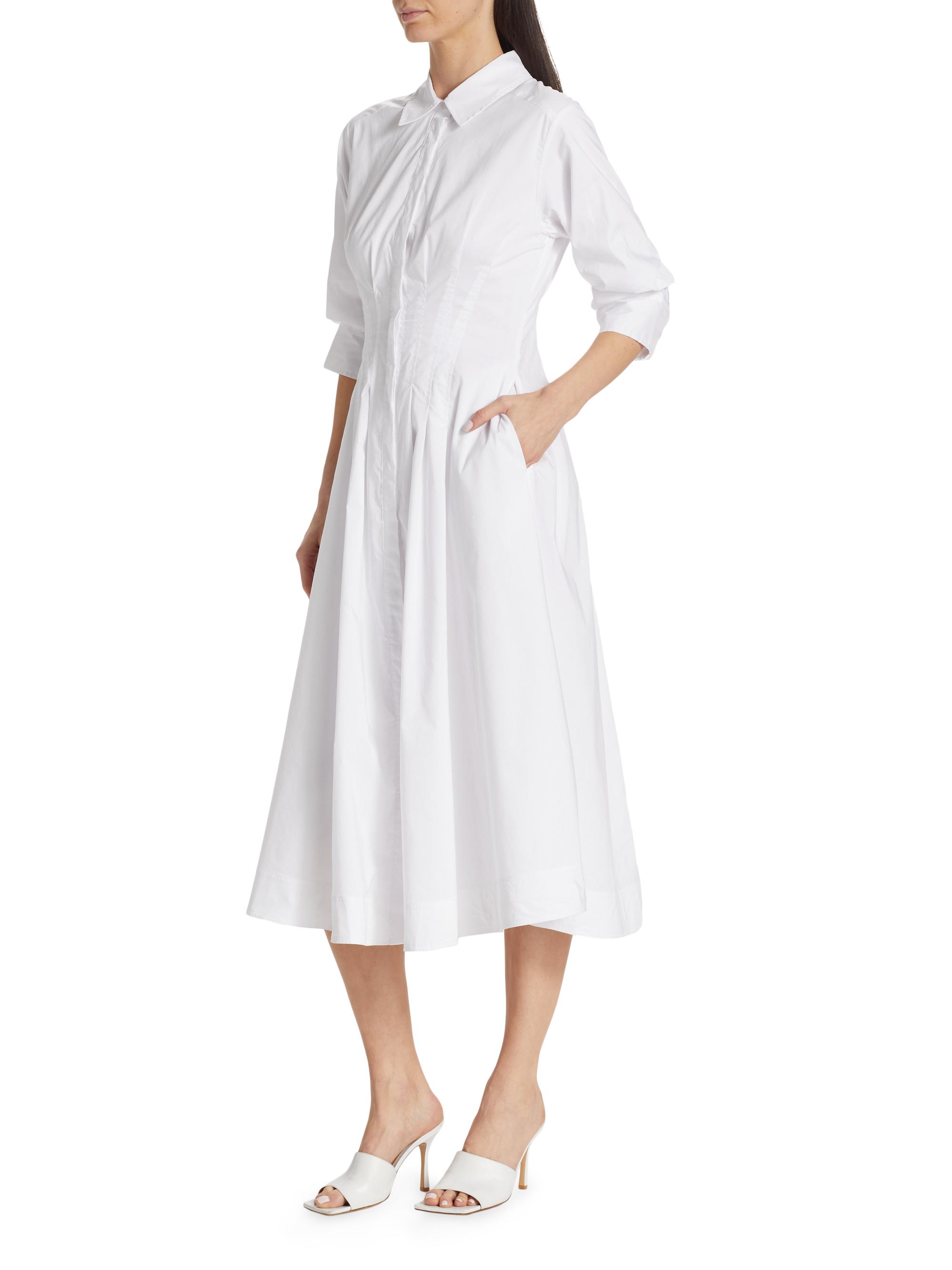 SIMKHAI Jazz Core Cotton Poplin Pintuck Midi-Dress - White | V...