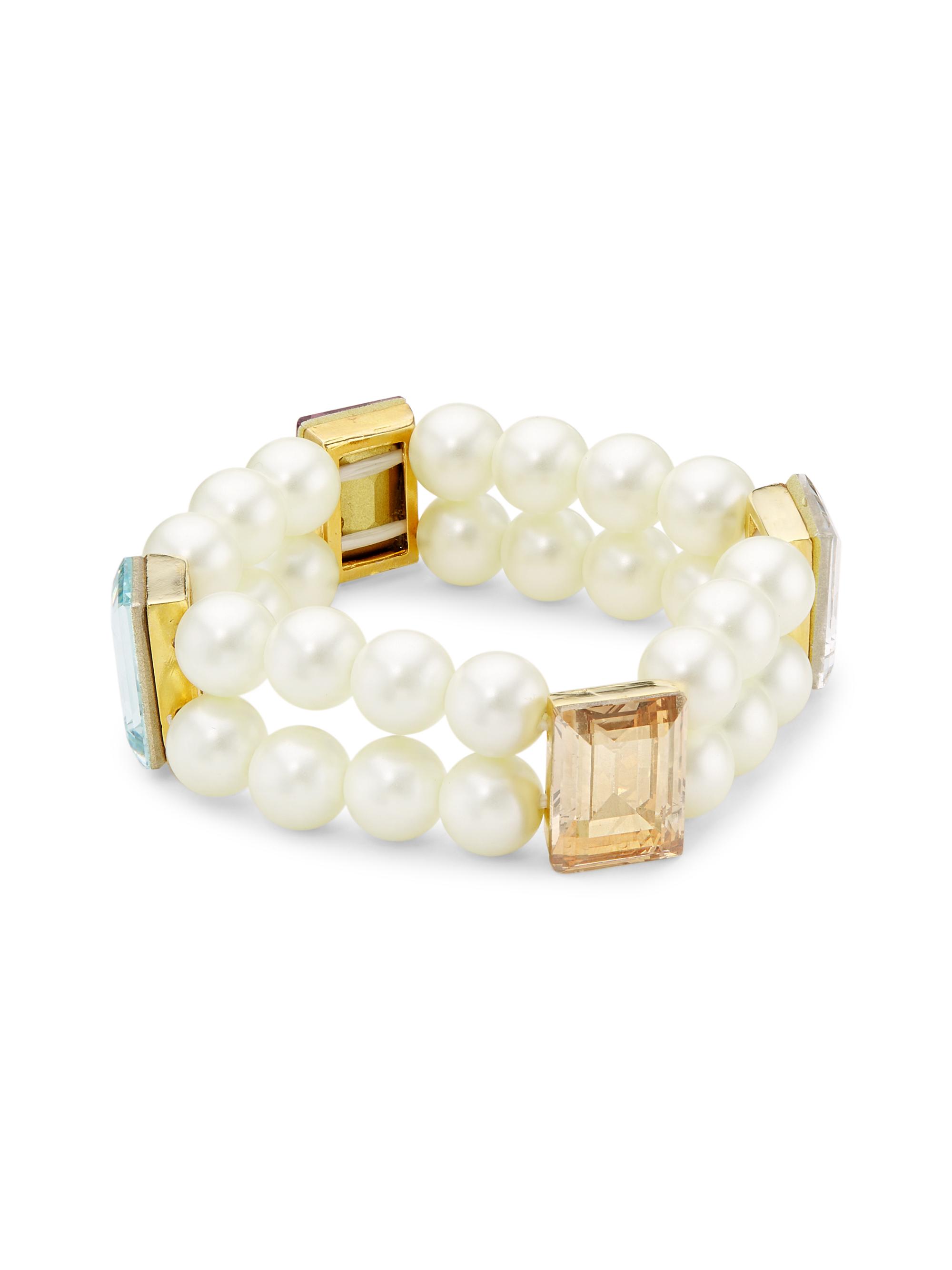 Kenneth Jay Lane Women's Gold-Plated, Faux Pearl & Crystal Glass Bracelet - Pearl