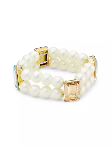 Gold-Plated, Faux Pearl & Crystal Glass Bracelet