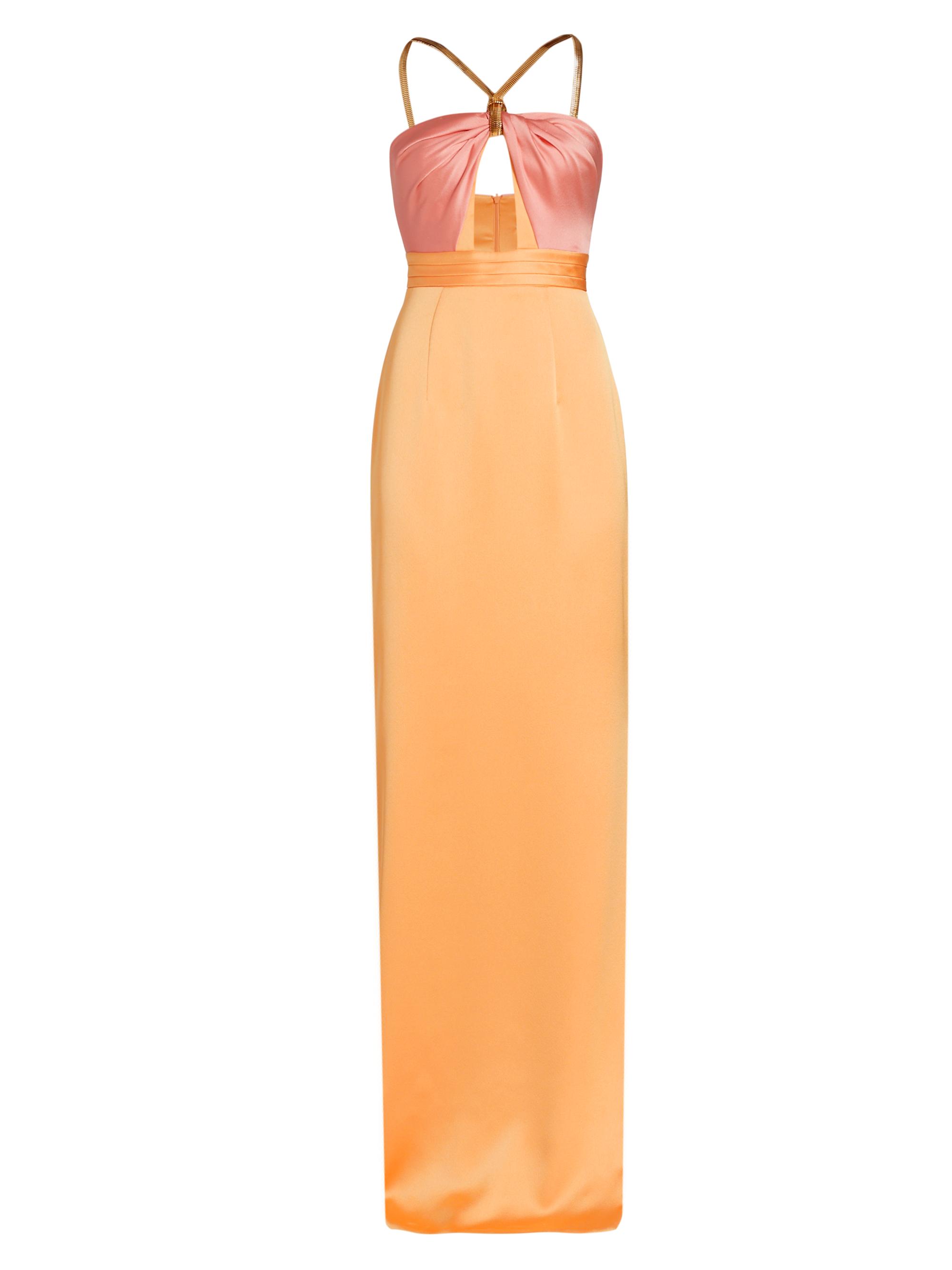 Ozgur Masur Women's Chain Halter Satin Column Gown - Pink Orange