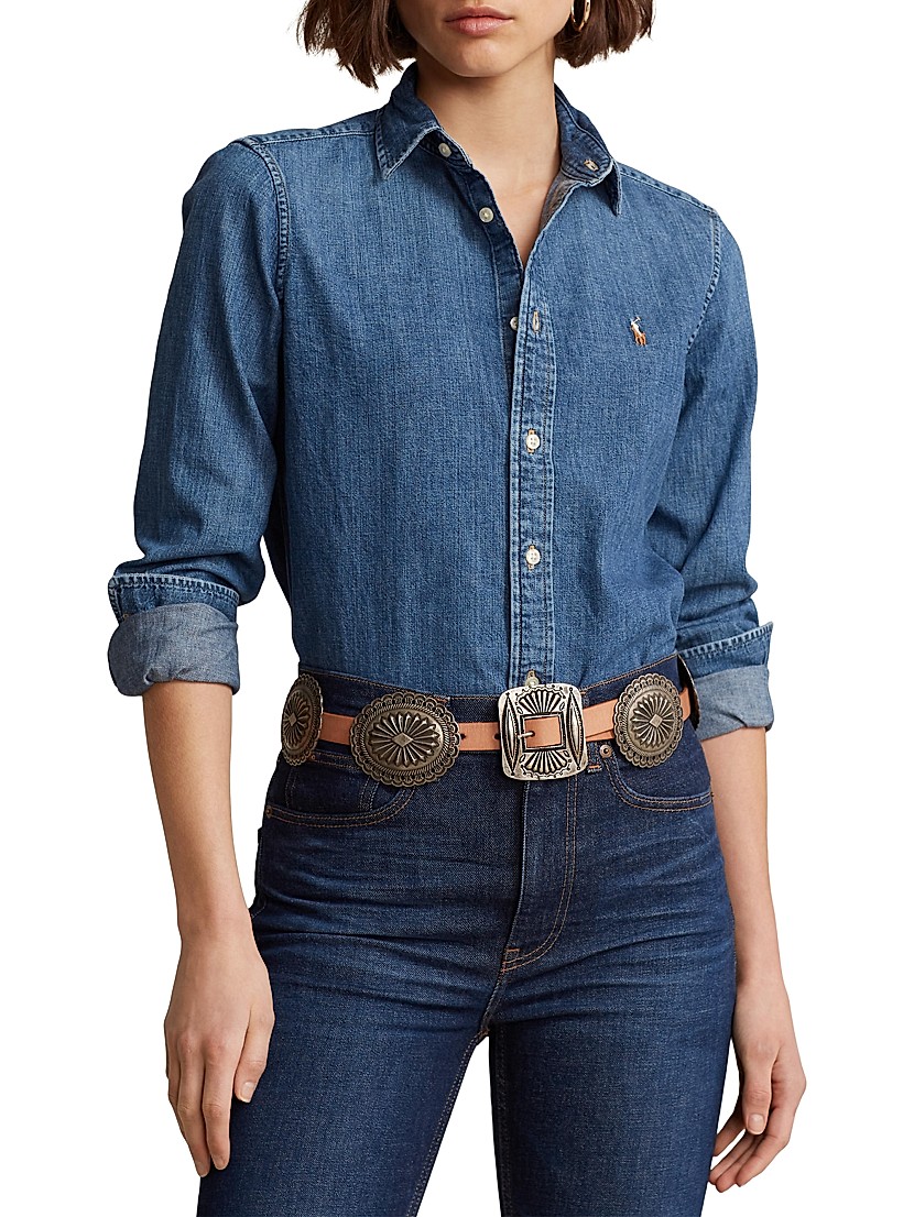 Shop Polo Ralph Lauren Embroidered-Logo Denim Shirt | Saks Shop Polo Ralph Lauren Embroidered-Logo Denim Shirt | Saks
