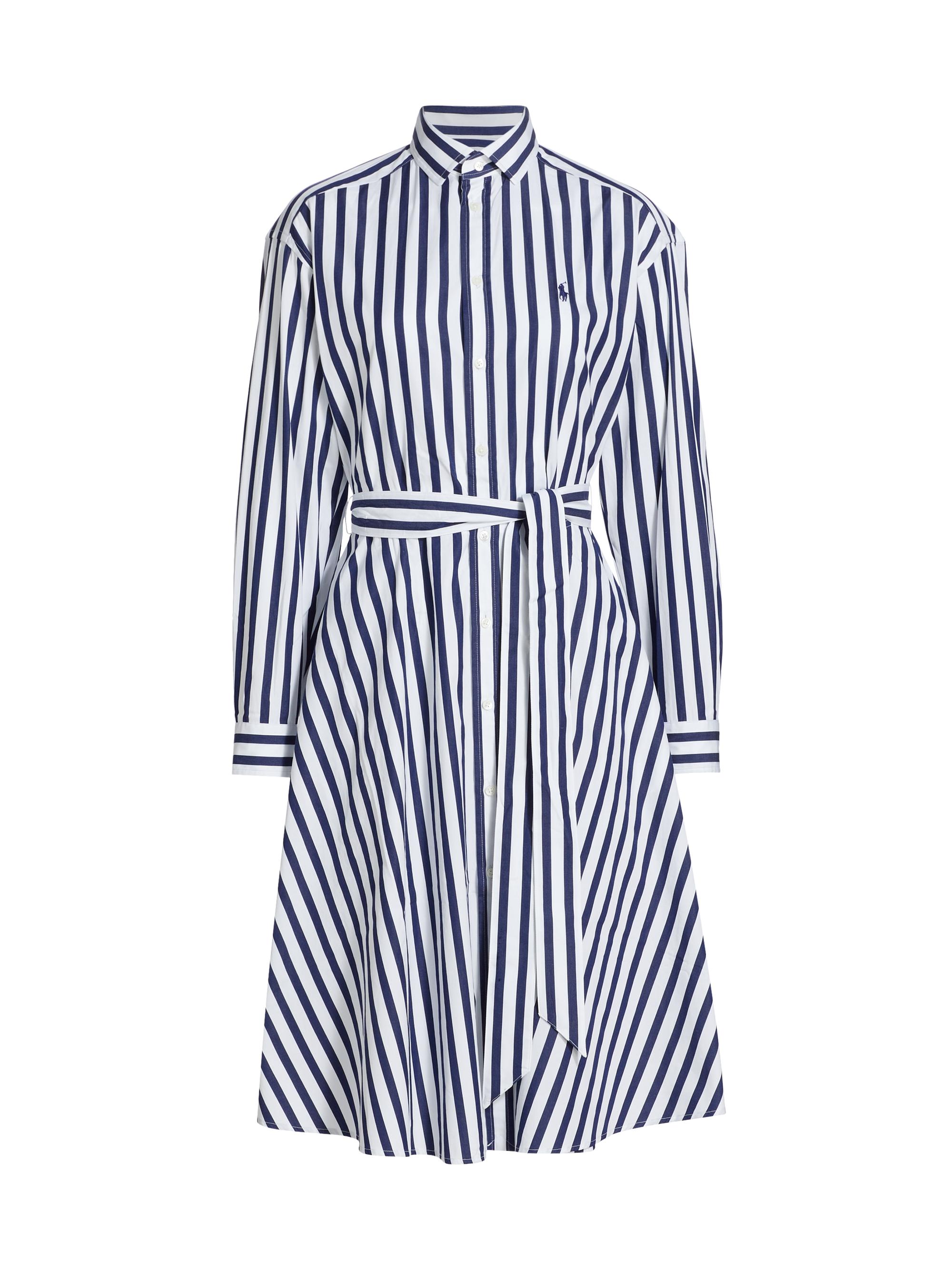 Polo Ralph Lauren Women's Ela Belted Stripe Cotton Shirtdress - Navy White