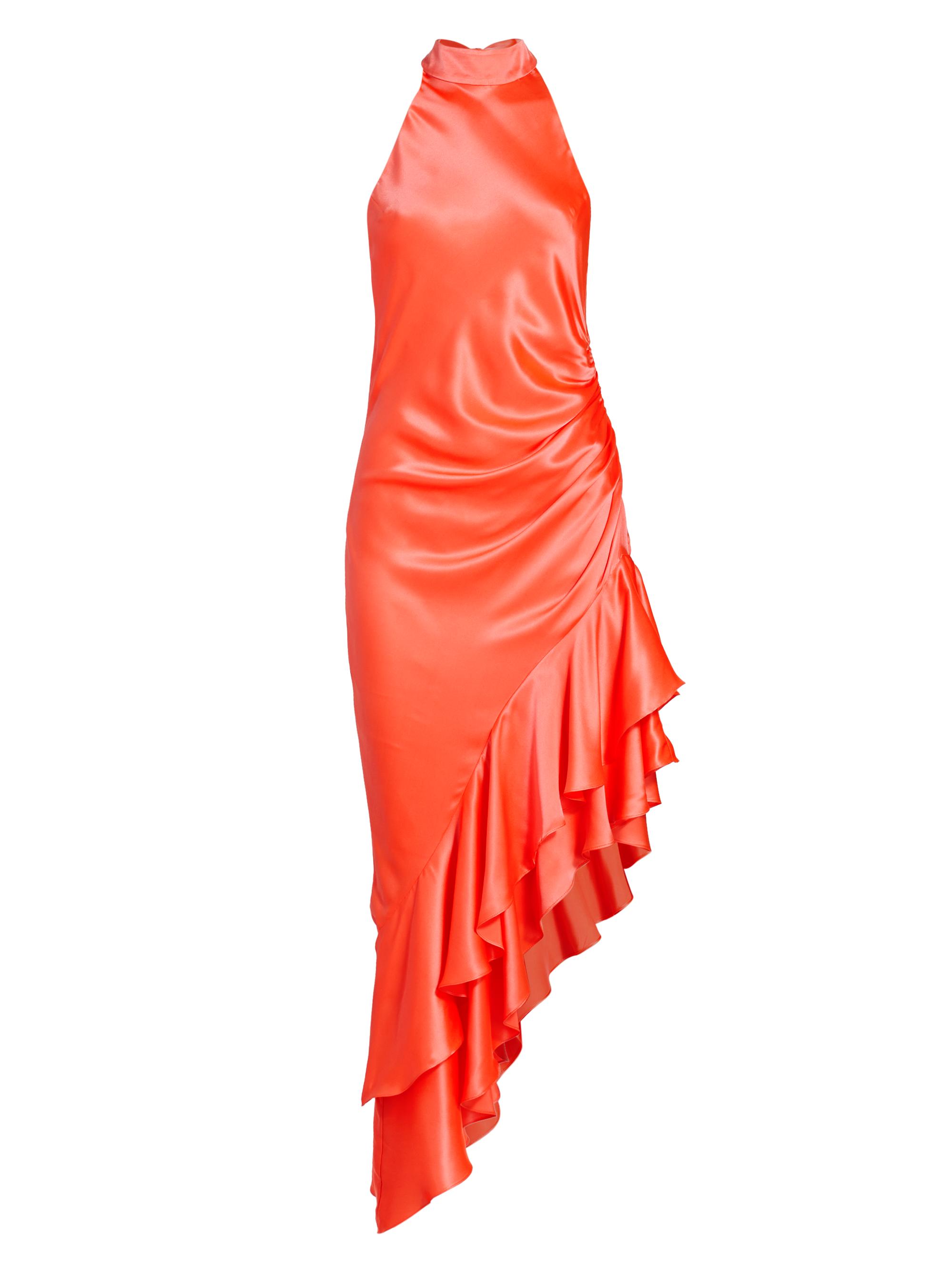 Amanda Uprichard Women's Shaena Silk Asymmetric Ruffled Midi-Dress - New Fluro