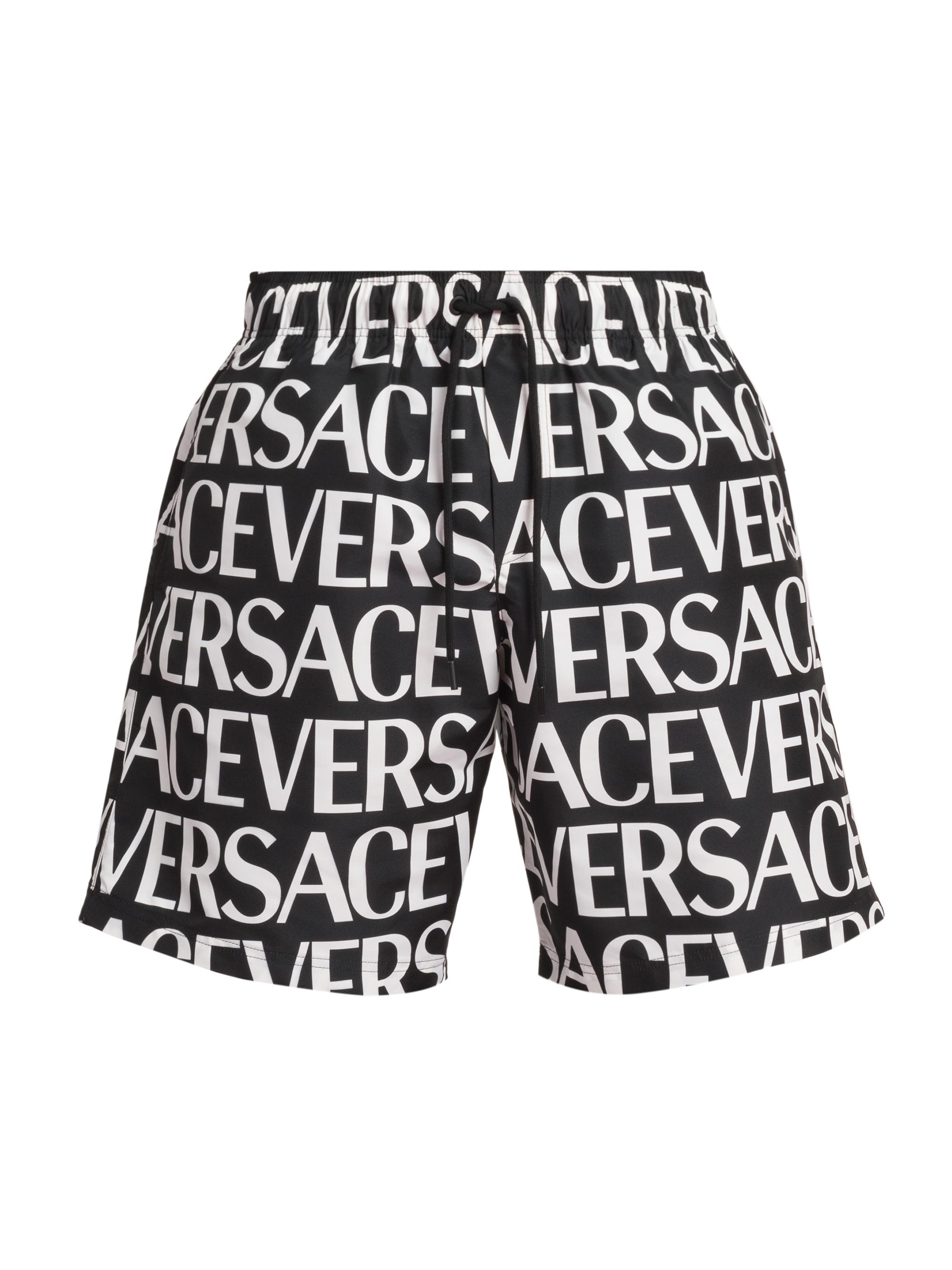 Versace Men's Logo-Print Swim Shorts - Black White