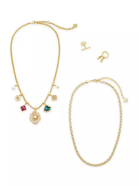 Fendi Gold Tone Multi Charm Layered Necklace Fendi
