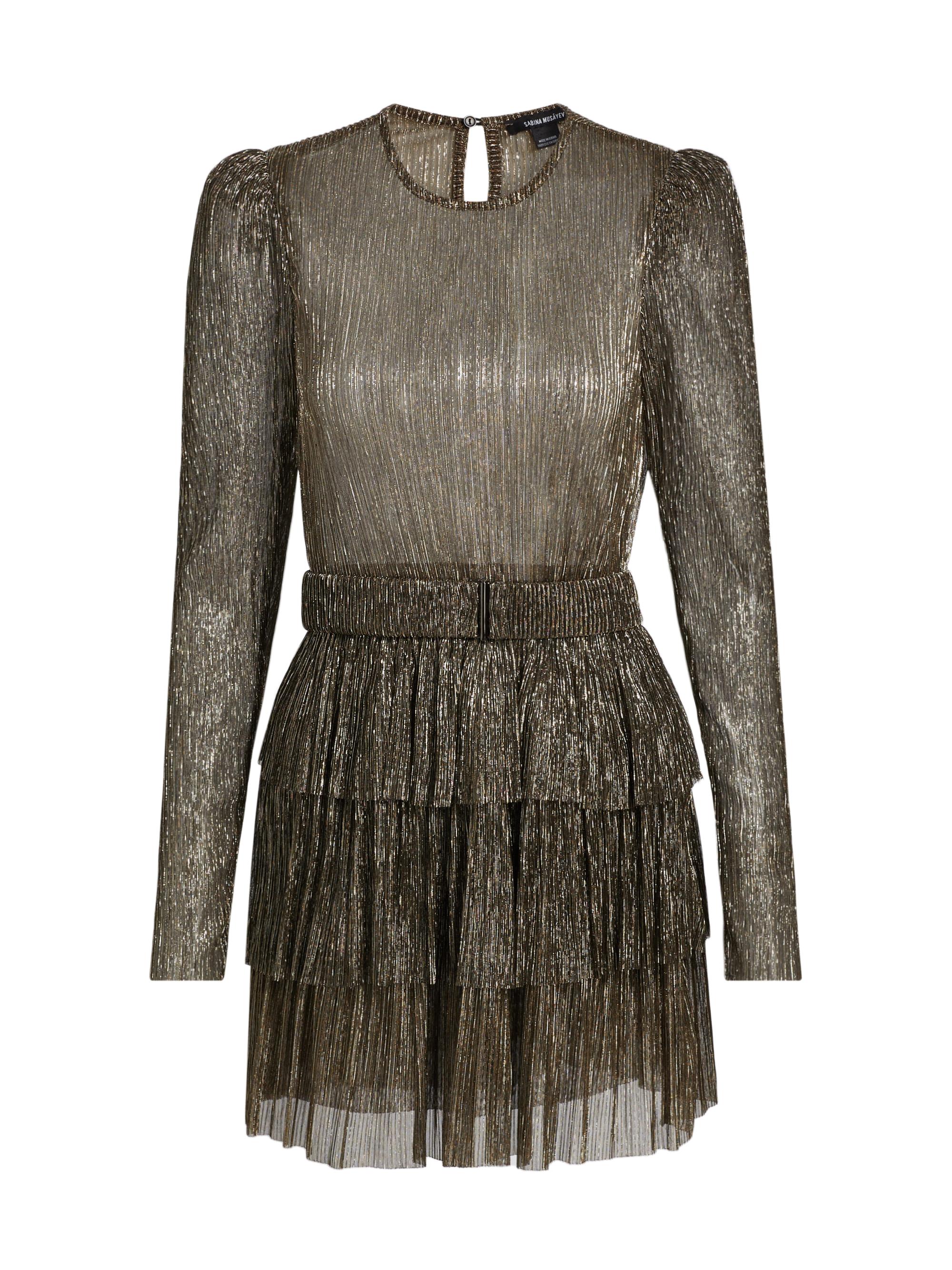 Sabina Musáyev Women's Monique Belted Metallic Knit Minidress - Gold Lurex
