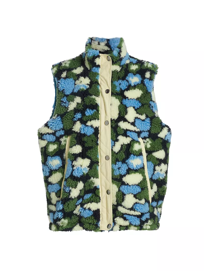 Shop Sandy Liang Olive Floral Sherpa Vest | Saks Fifth Avenue
