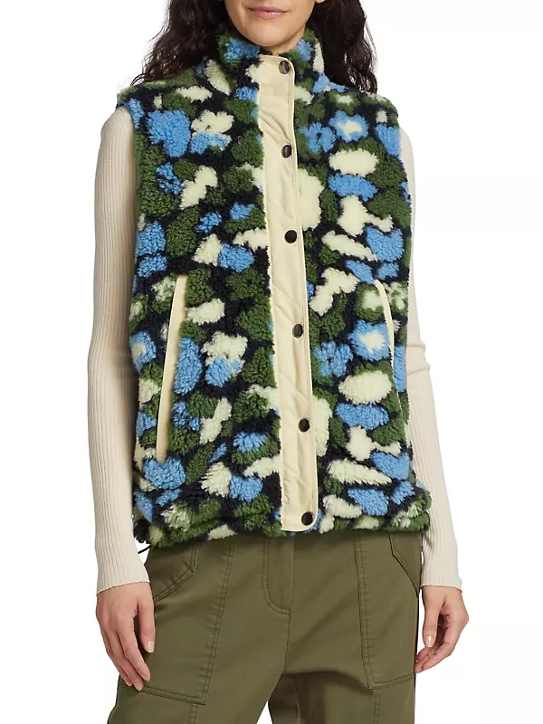 Shop Sandy Liang Olive Floral Sherpa Vest | Saks Fifth Avenue