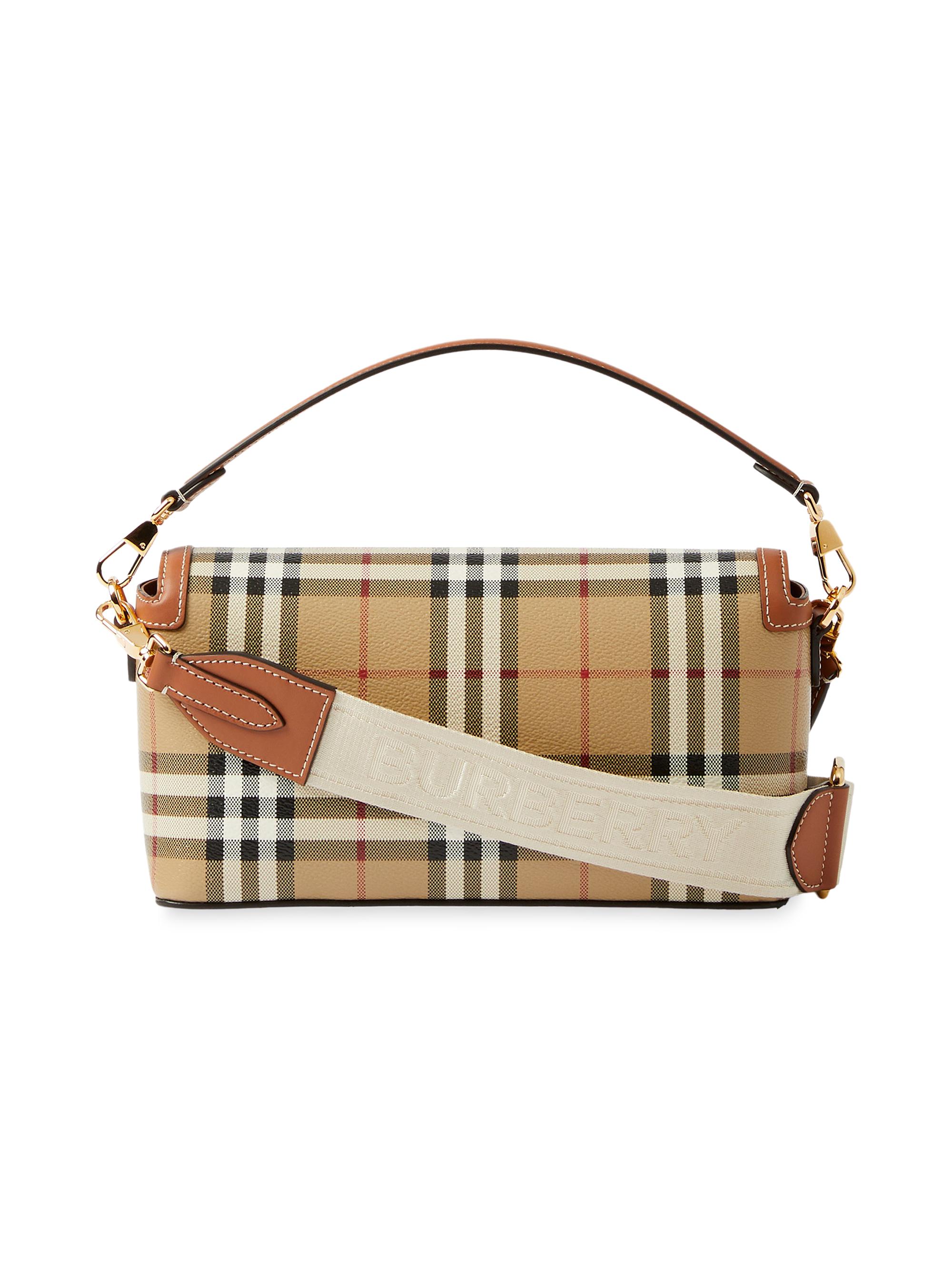Burberry Check & Leather Top Handle Note Bag | Saks Fifth Avenue