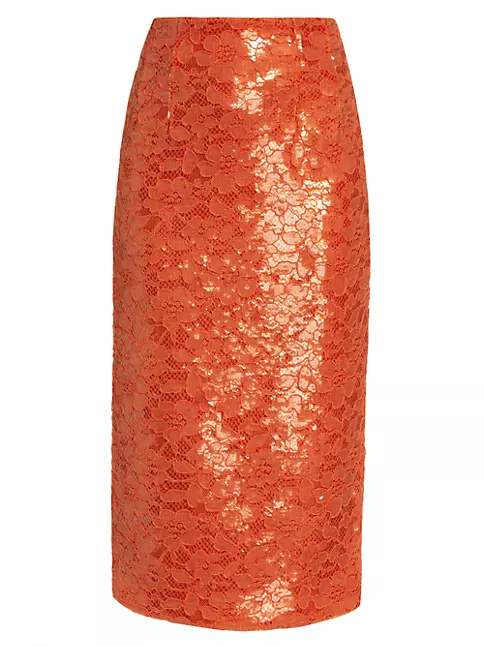 Shop LaQuan Smith Lace & Sequin Midi-Skirt | Saks Fifth Avenue
