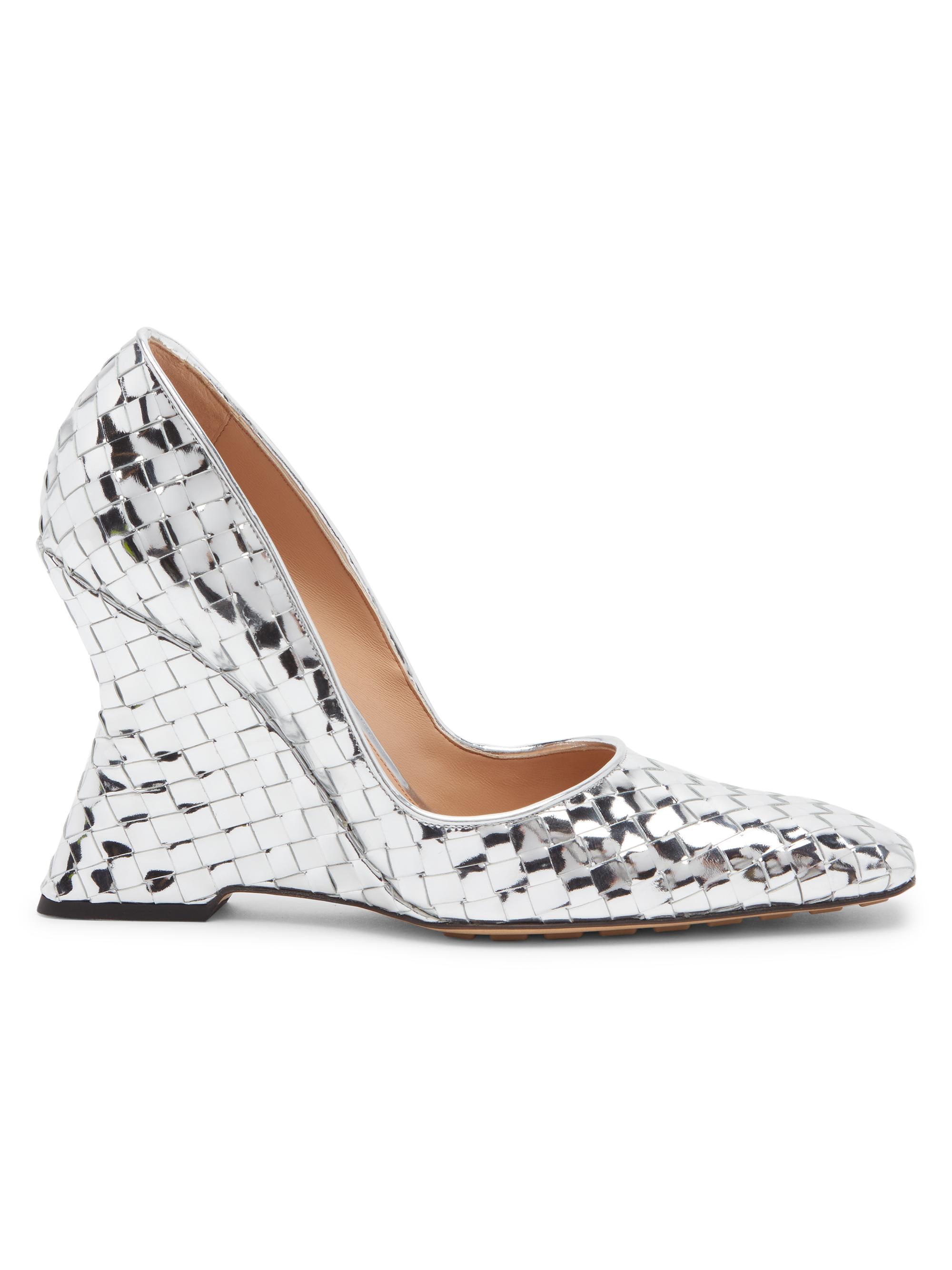 Bottega Veneta Women's Comet 100MM Mirrored Leather Wedge Pumps - Silver