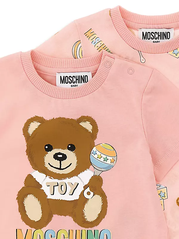 Shop Moschino Baby Girl's Bear & Toy Rattle Print Romper Set, Pack 