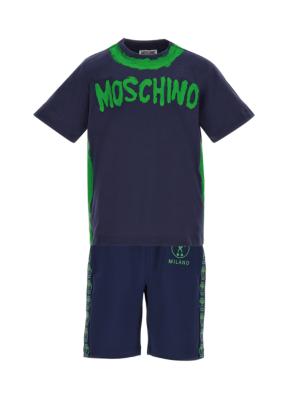 Moschino Kids monogram-print jersey shorts - Blue