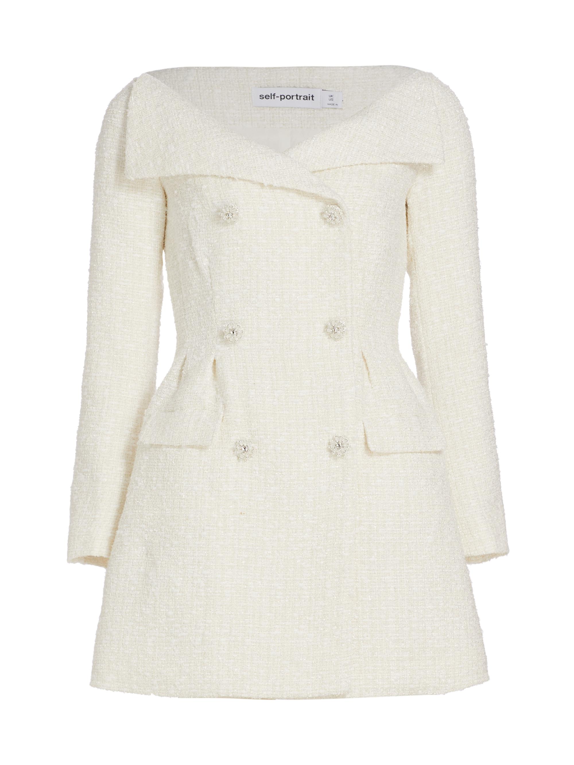 Self-Portrait Women's Double-Breasted Boucle Minidress - Cream