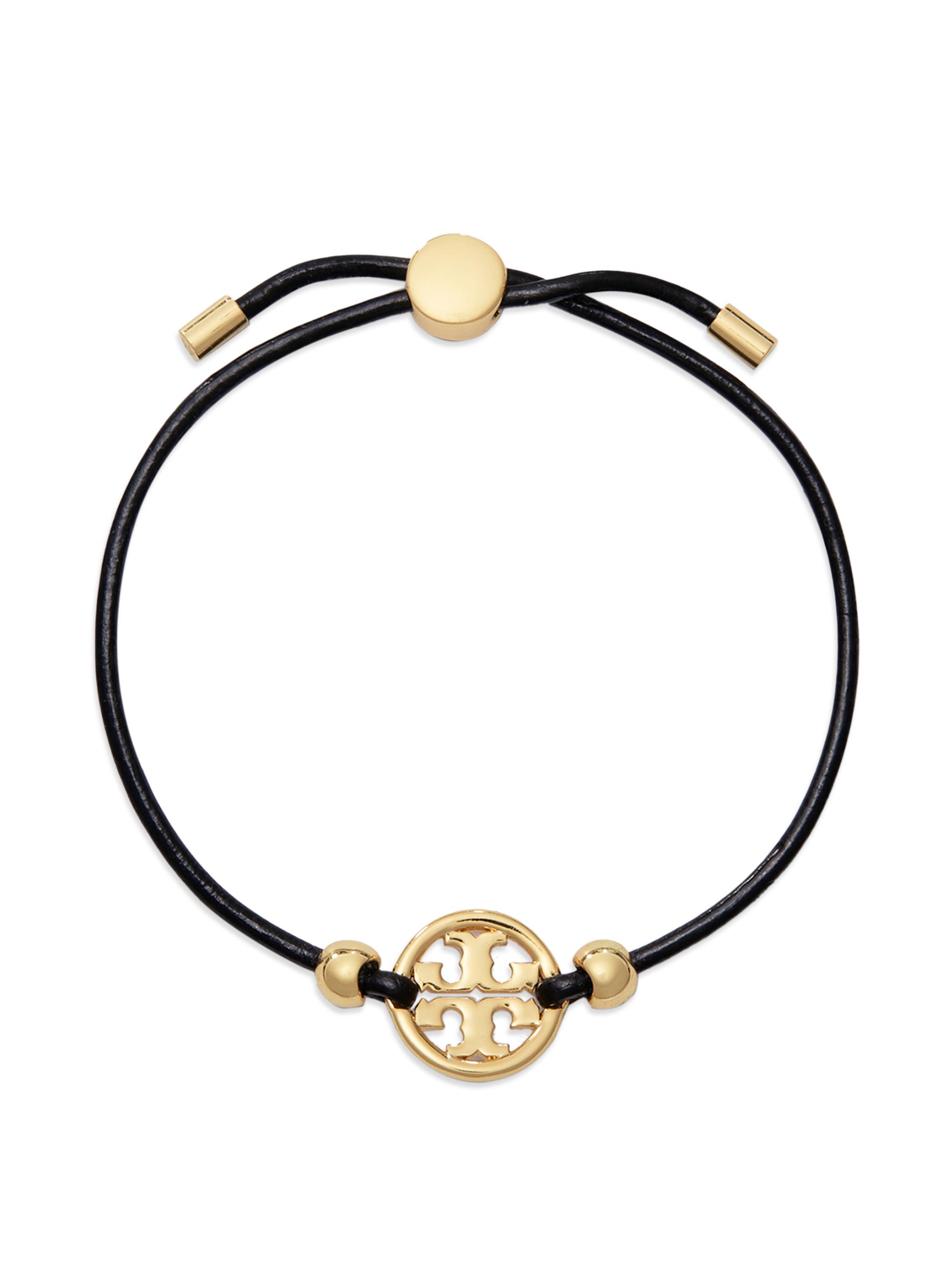 Tory Burch Women's Miller 18K-Gold-Plated & Leather Bracelet - Gold Black