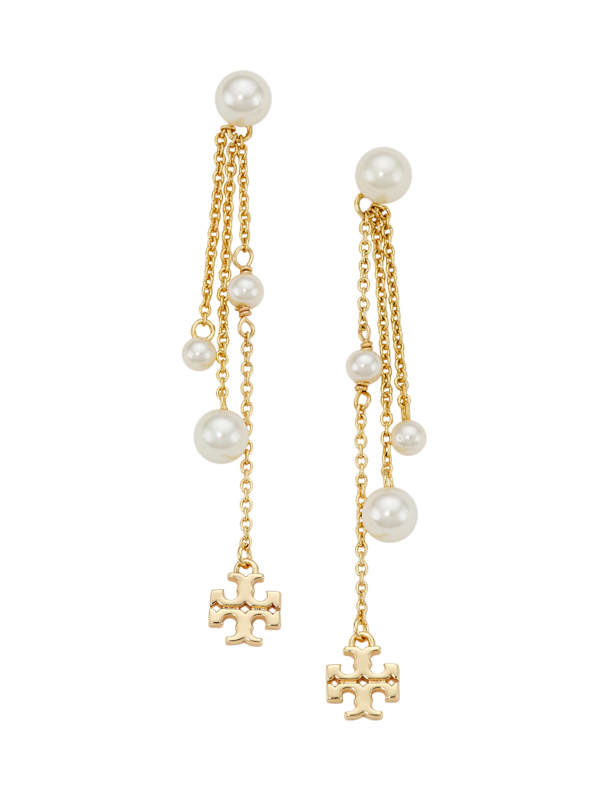 Tory Burch Women's Kira 18K-Gold-Plated & Imitation Pearl Chain Drop Earrings - Gold Cream