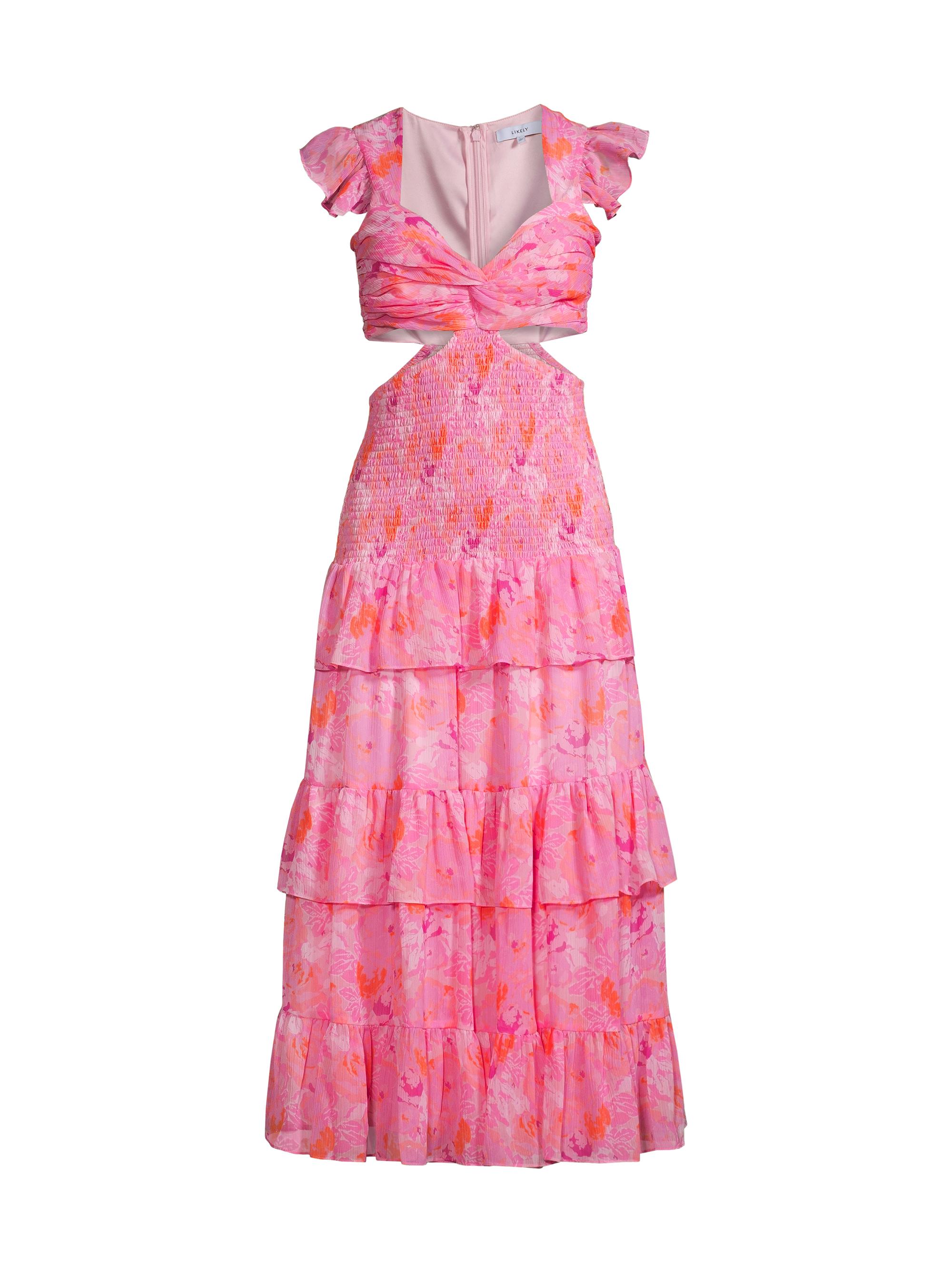 Likely Women's Neely Smocked Cut-Out Midi-Dress - Pink Multi