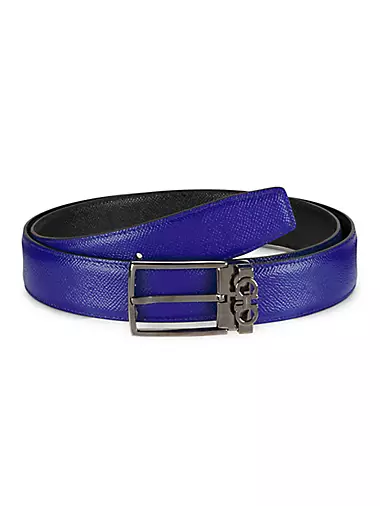 Hi-Tie Blue Emboss Leather Men's Belts M Letter Automatic Buckles