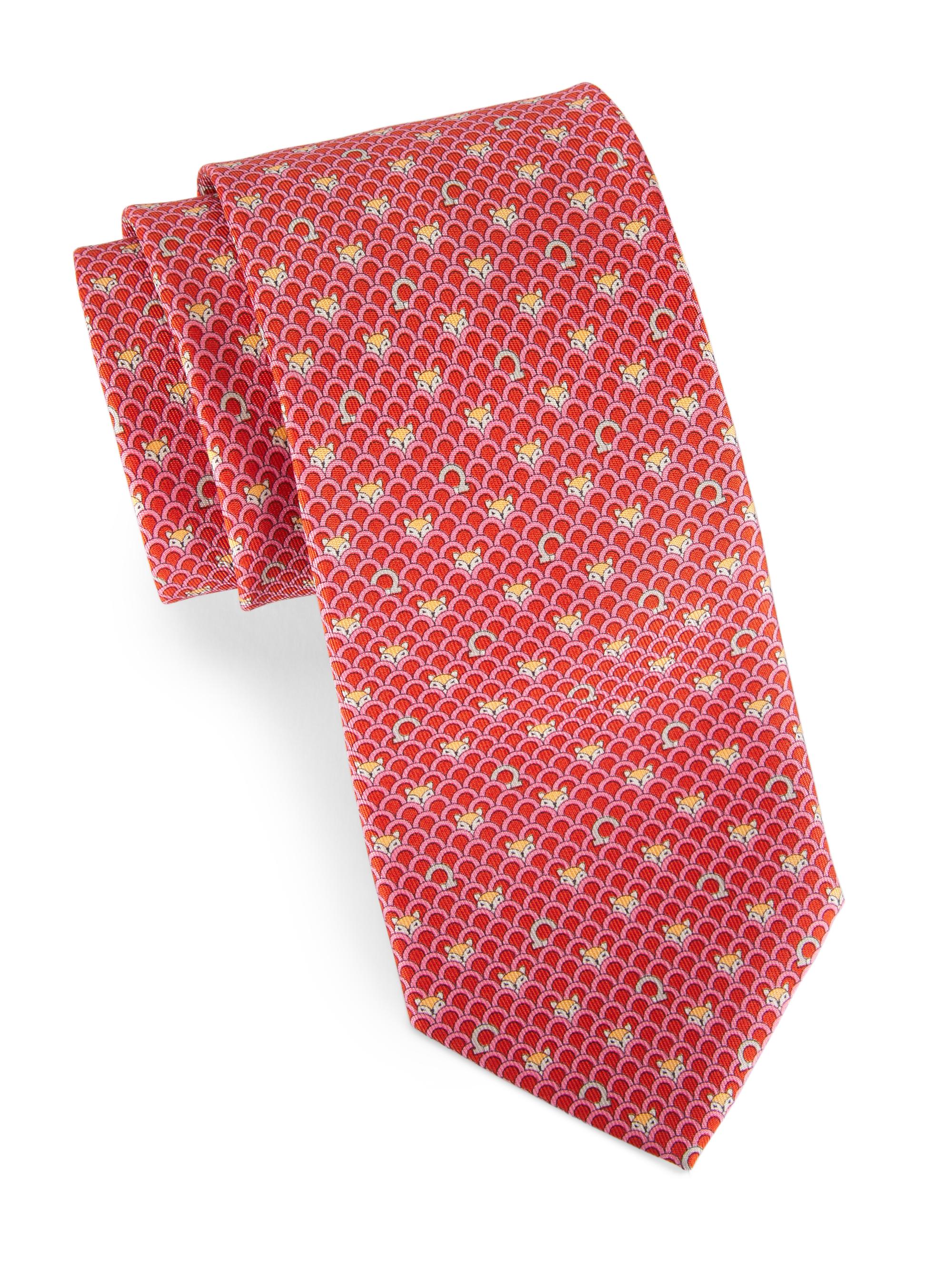FERRAGAMO Men's Fox Silk Tie - Red Multi