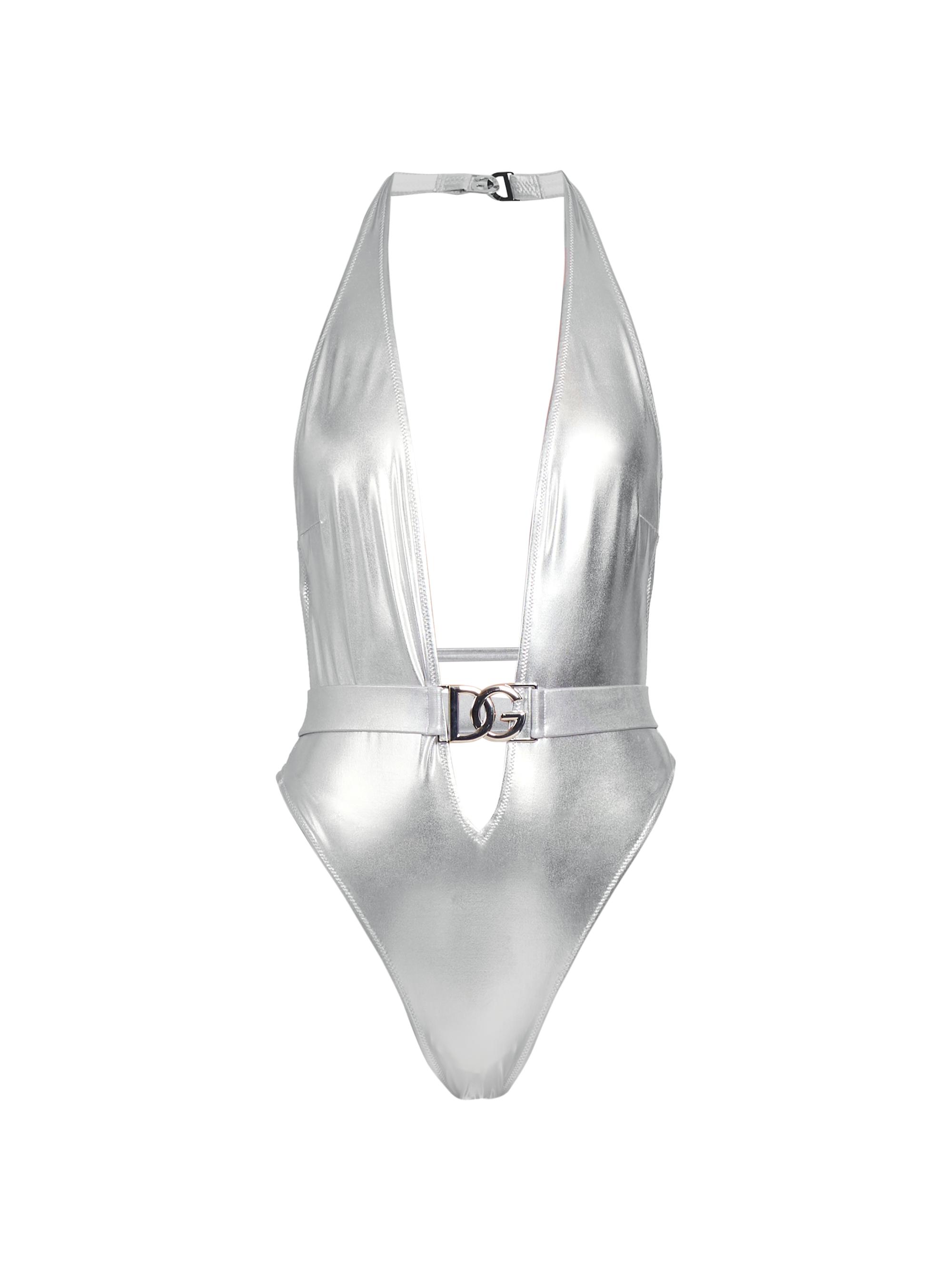 Dolce & Gabbana Women's Plunging Belted One-Piece Swimsuit - Argento