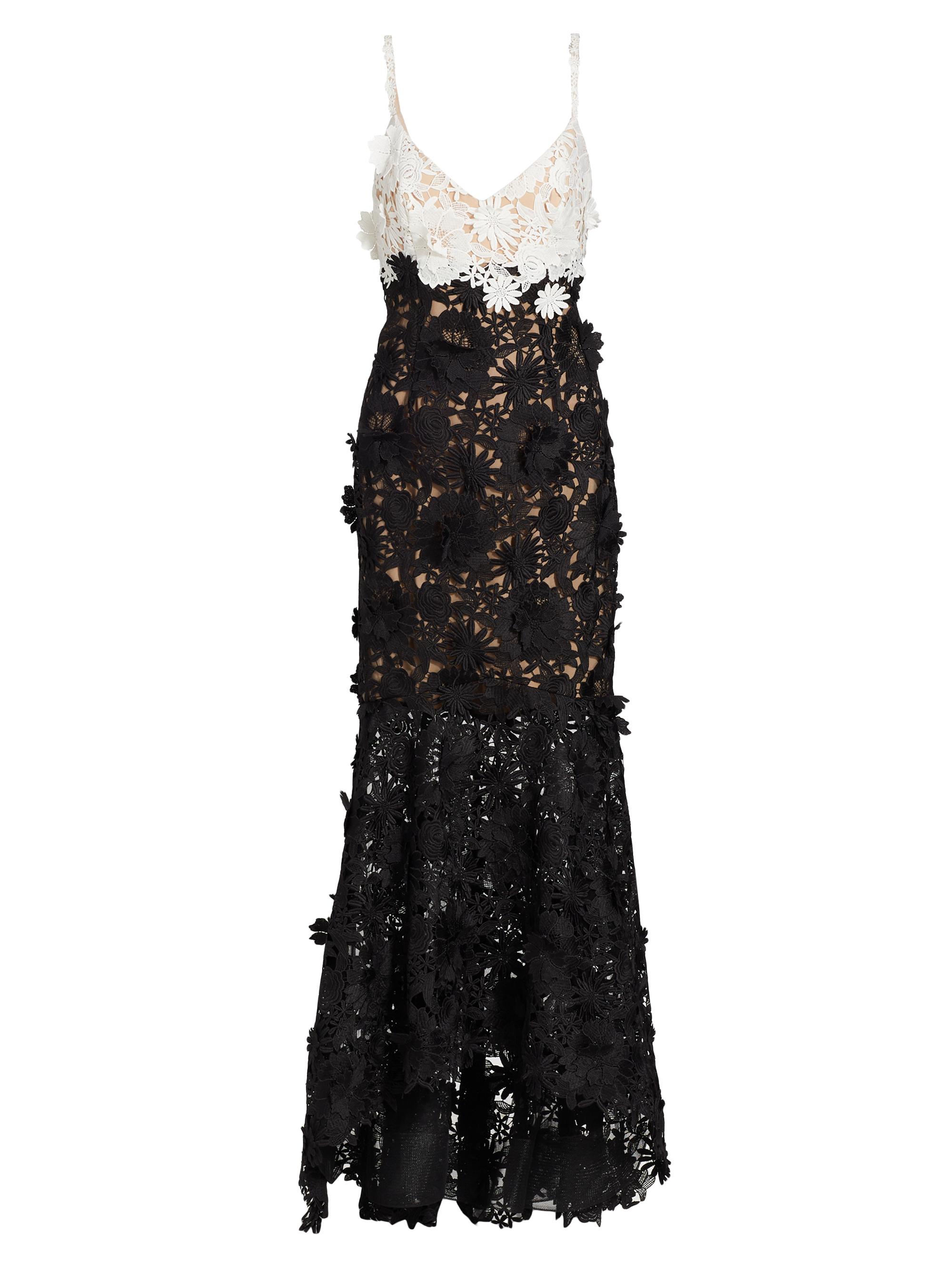 Marchesa Notte 3D Guipure Lace V-Neck Gown