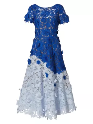 Shop Marchesa Notte 3D Guipure Lace Midi-Dress | Saks Fifth Avenue