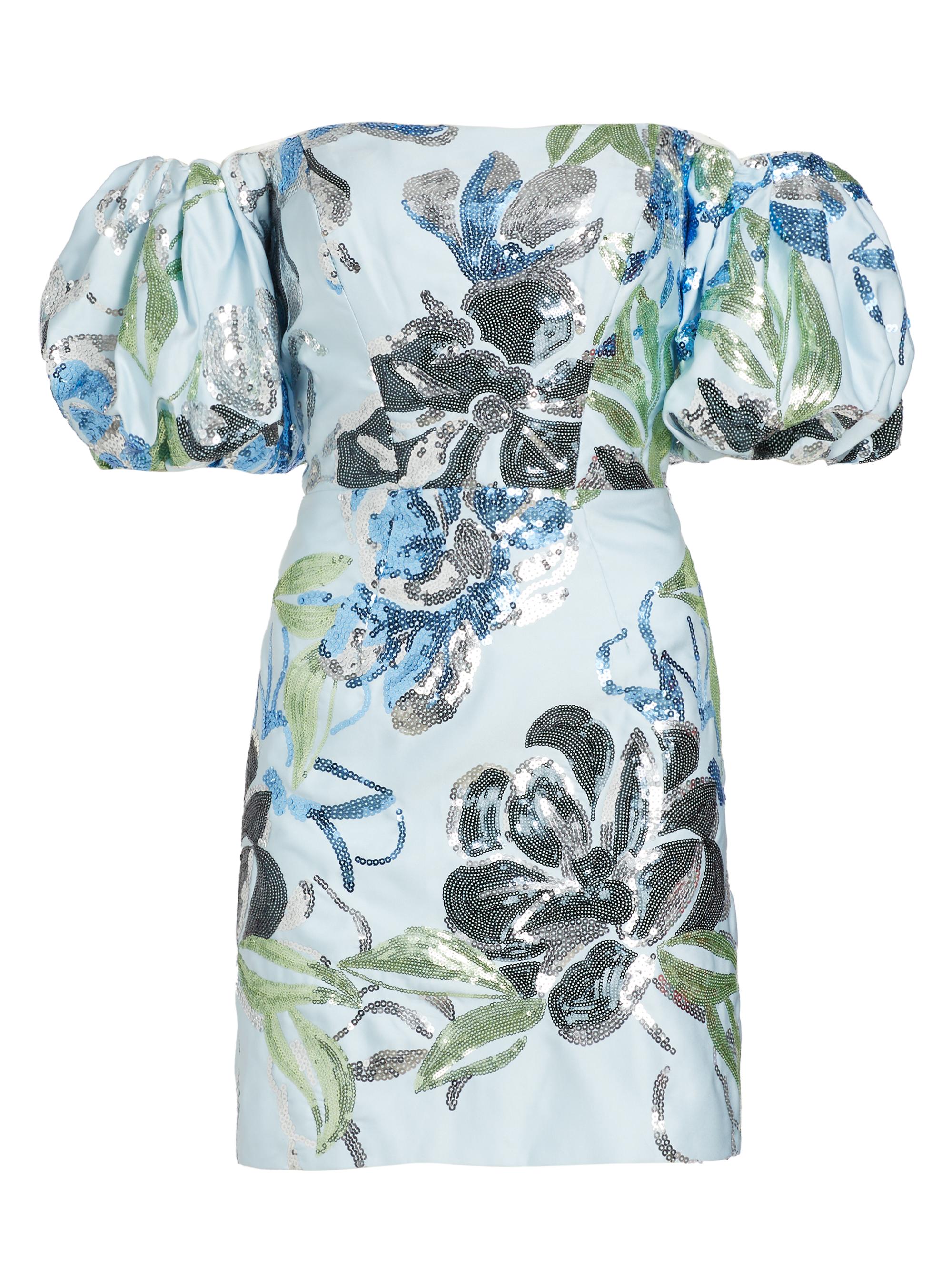 Marchesa Notte Women's Puff-Sleeve Sequin-Embellished Minidress - Dusty Blue Multi