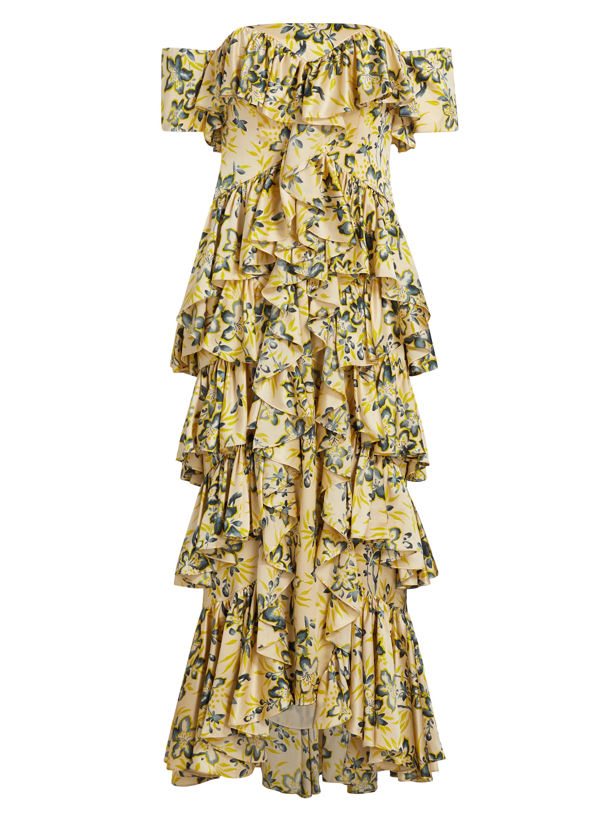 slim fit dress slacks Cinq a Sept High-Low Midi Dress Rika Lime Paisley Print Ruffled Crepe   Celebrity Owned