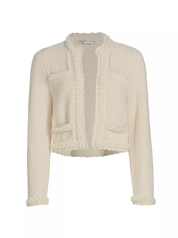La Greca copped embellished knitted top