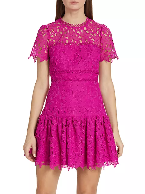 Shop ML Monique Lhuillier Short-Sleeve Floral Lace Minidress | Saks Fifth  Avenue