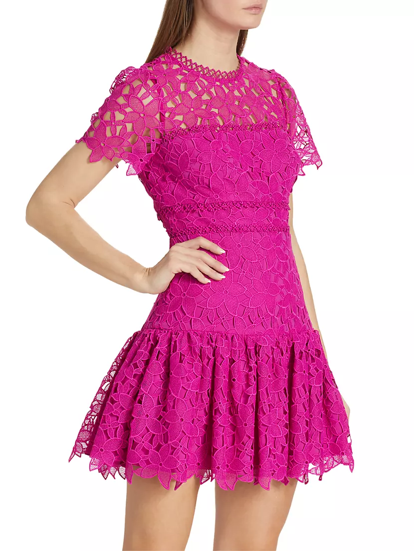 Avenue Shop ML Lace Saks Fifth Monique Lhuillier | Floral Short-Sleeve Minidress