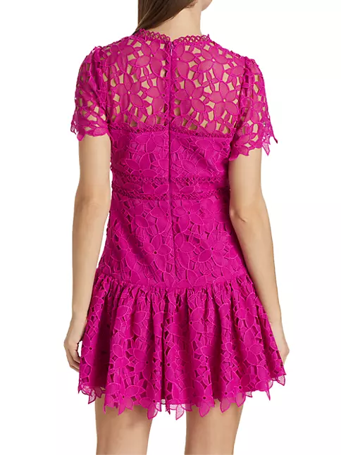 Shop ML Monique Lhuillier Short-Sleeve Floral Lace Minidress | Saks Fifth  Avenue