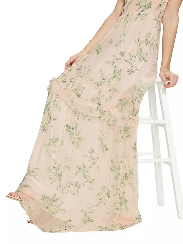 Shop ML Monique Lhuillier Chiffon Floral Dress | Avenue Fifth Maxi Saks