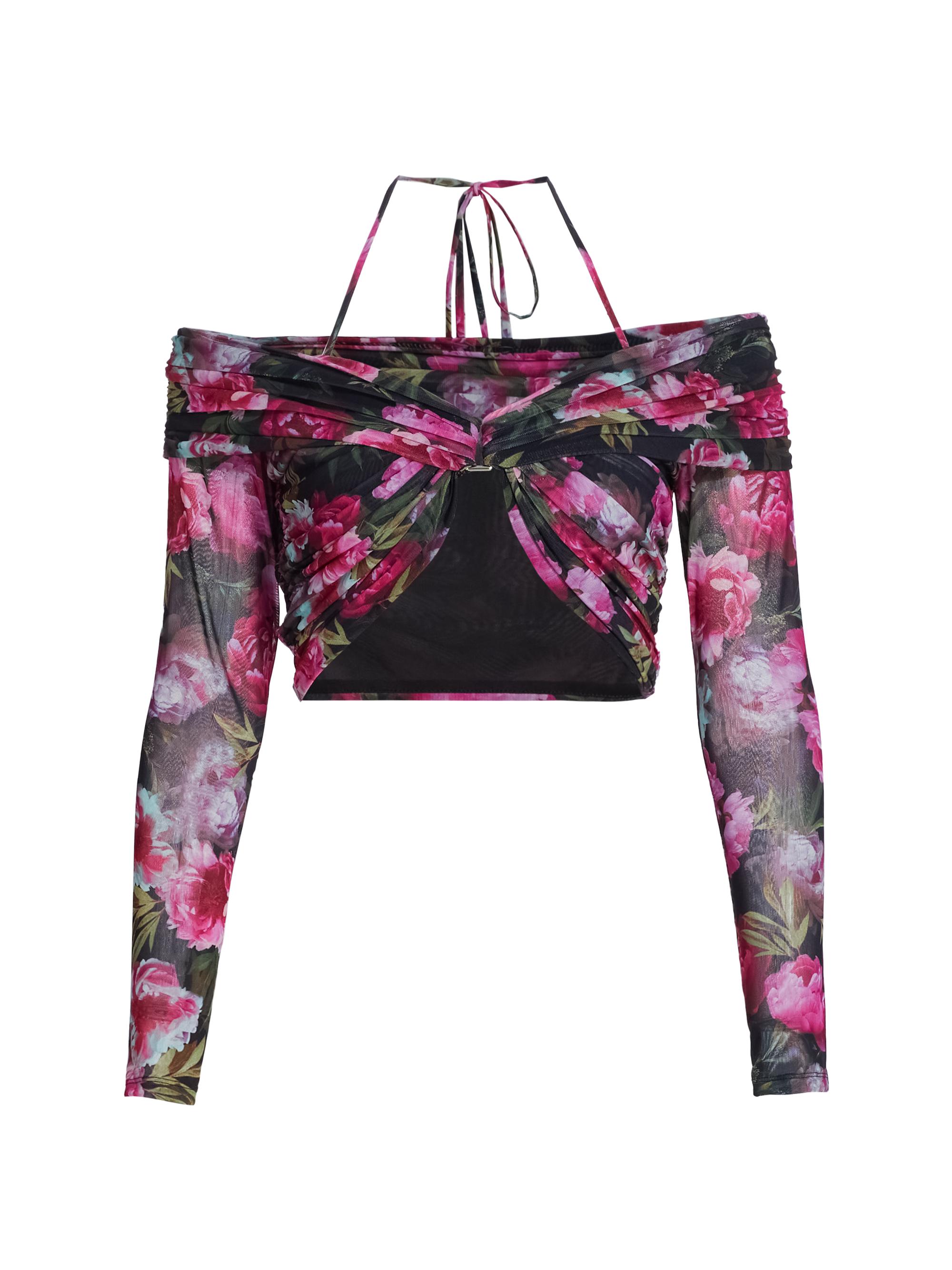Cami NYC Women's Rosalia Floral Mesh Cropped Top - Plum Blossom