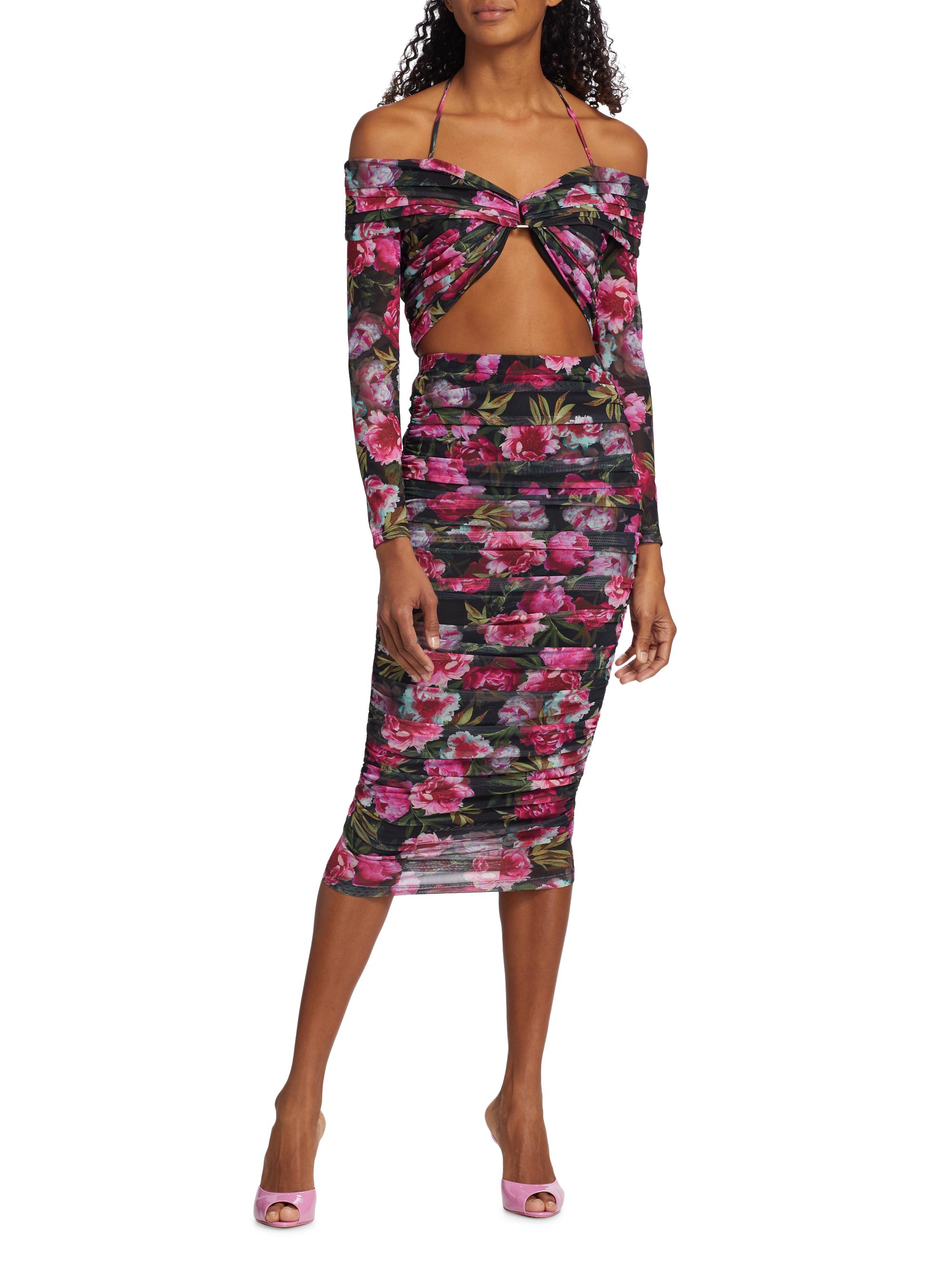 knee length dresses for ladies THE ROSALINA FLORAL PRINT MAXI DRESS IN RED – Pink Desert main image 0