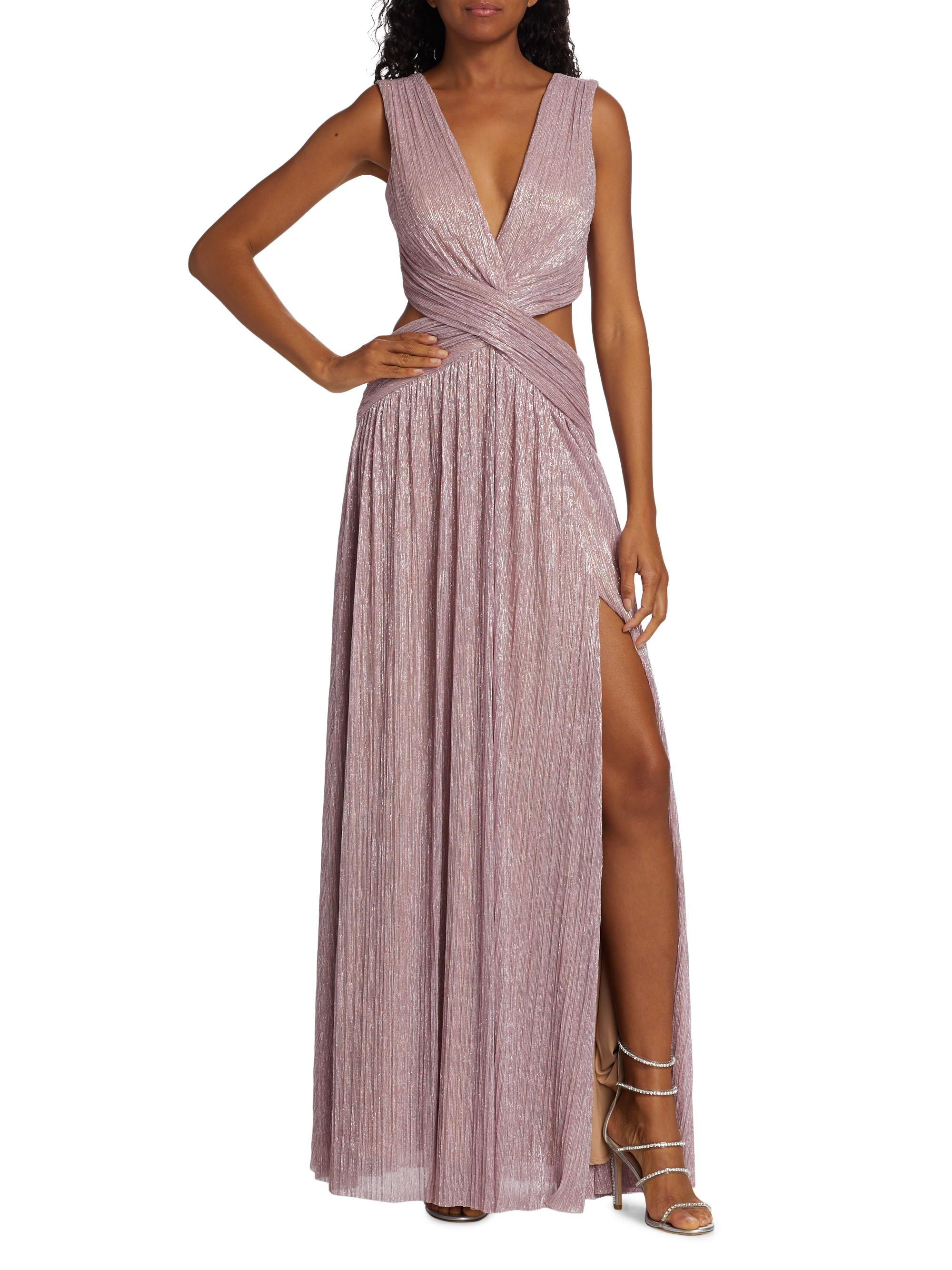 knee length dresses for ladies METALLIC PLUNGE GOWN – PatBO main image 1