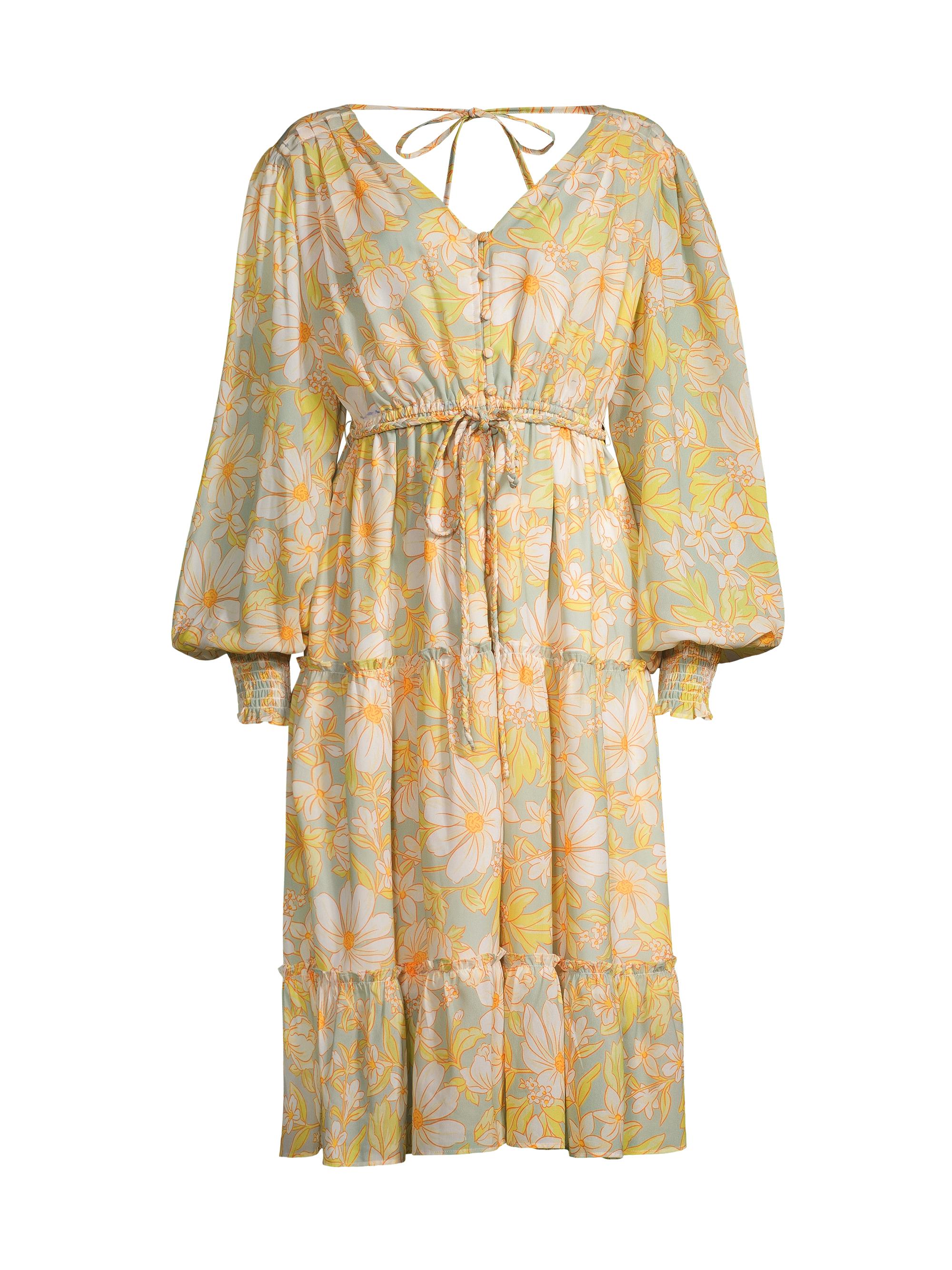 Rachel Parcell Women's Daisy Floral Chiffon Drawstring Midi-Dress - Daisy Floral