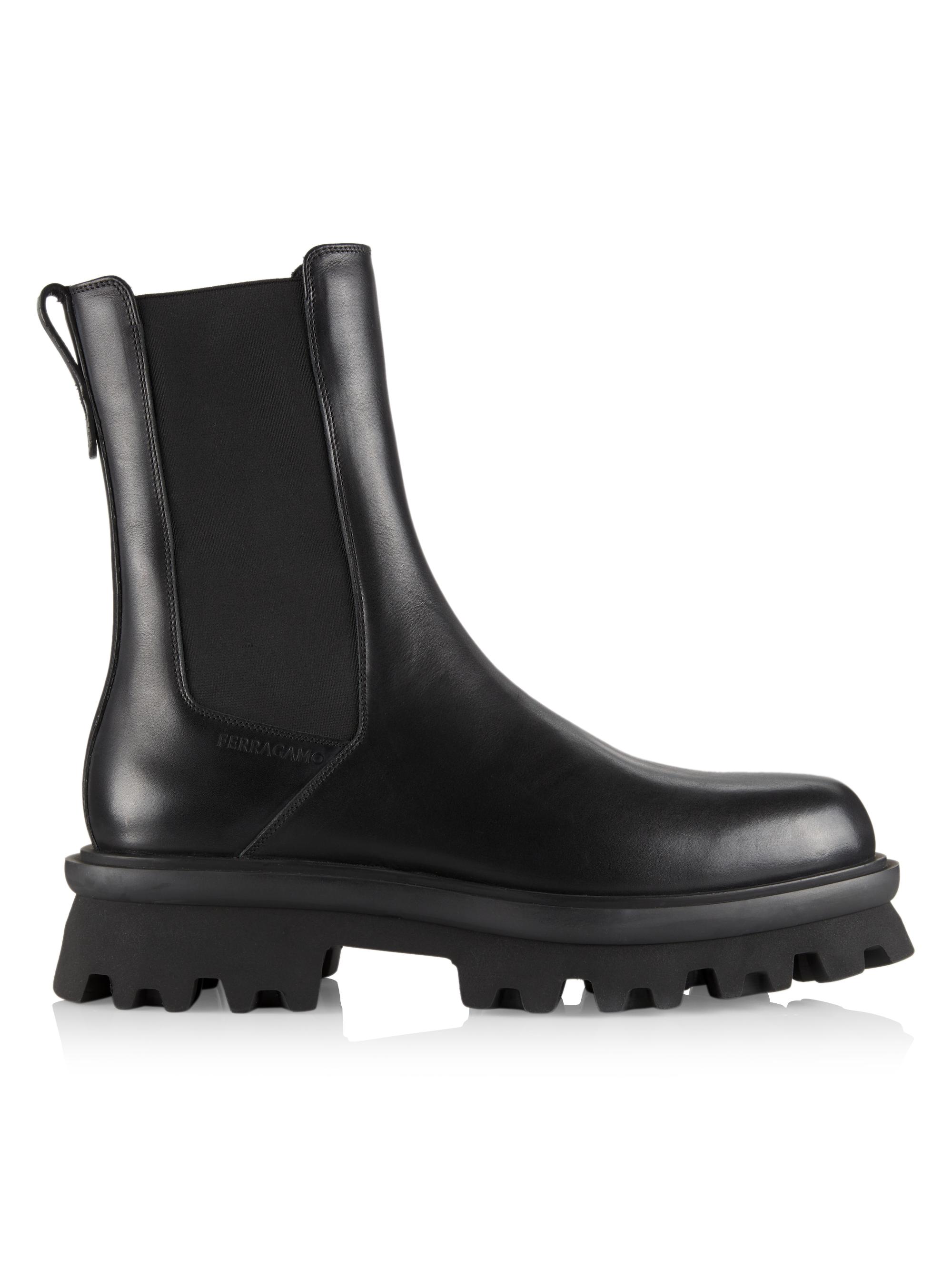 FERRAGAMO Flash Leather Lug-Sole Platform Chelsea Boots