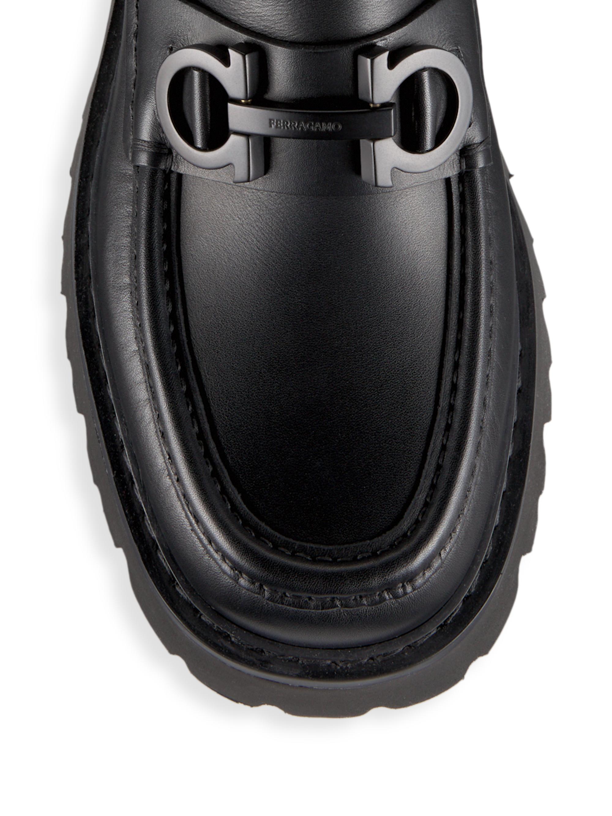 FERRAGAMO Florian Leather Lug-Sole Platform Loafers | Saks Fifth