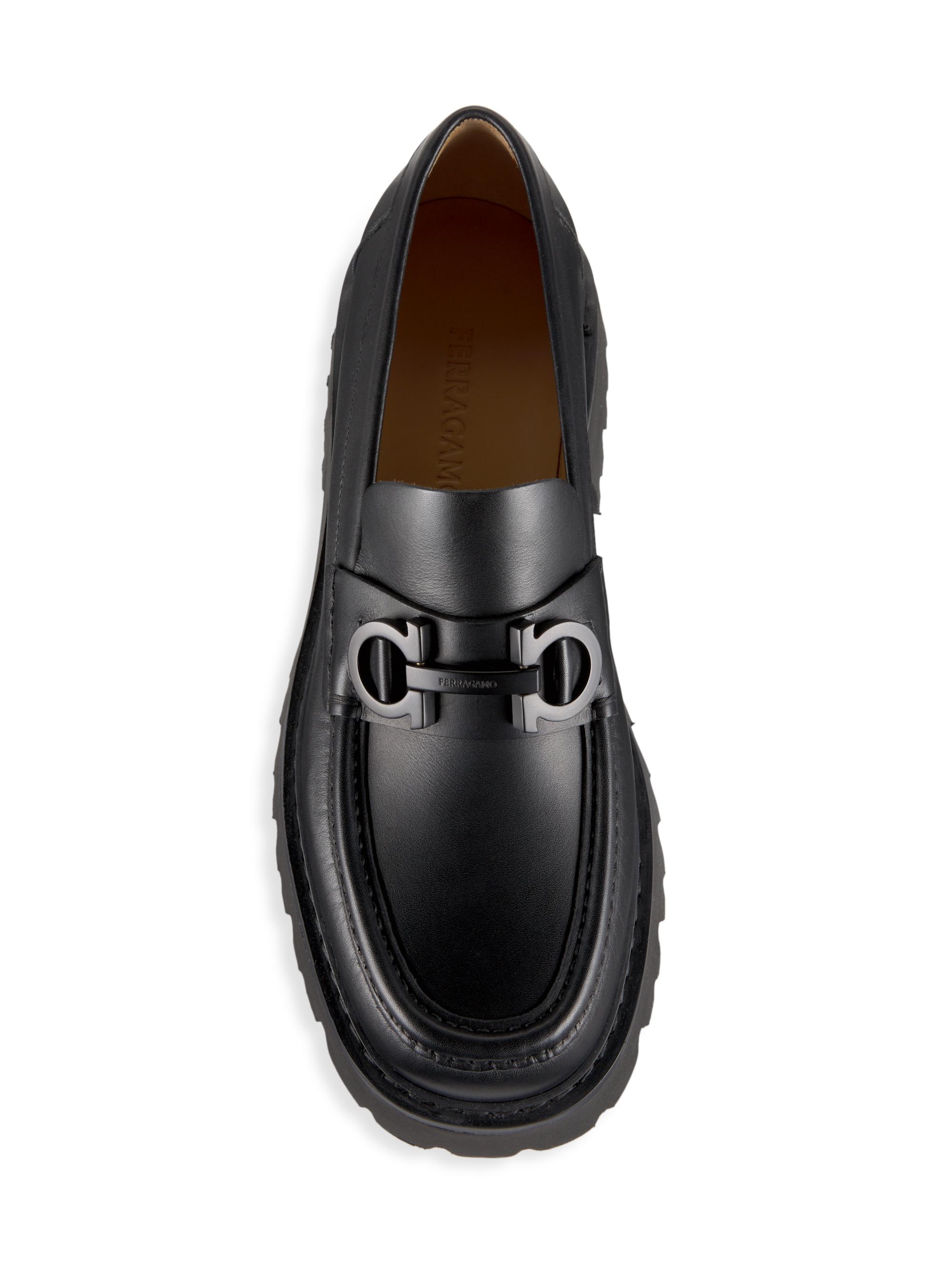 FERRAGAMO Florian Leather Lug-Sole Platform Loafers | Saks Fifth