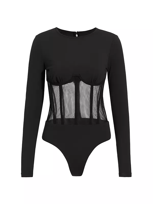 Plus Size Lace Cut Out Back Cami Bodysuit - Black