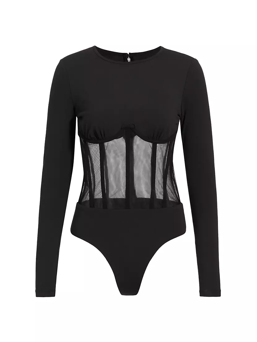 Black Bustier Long Sleeve Mesh Bodysuit – Fashion By Maya