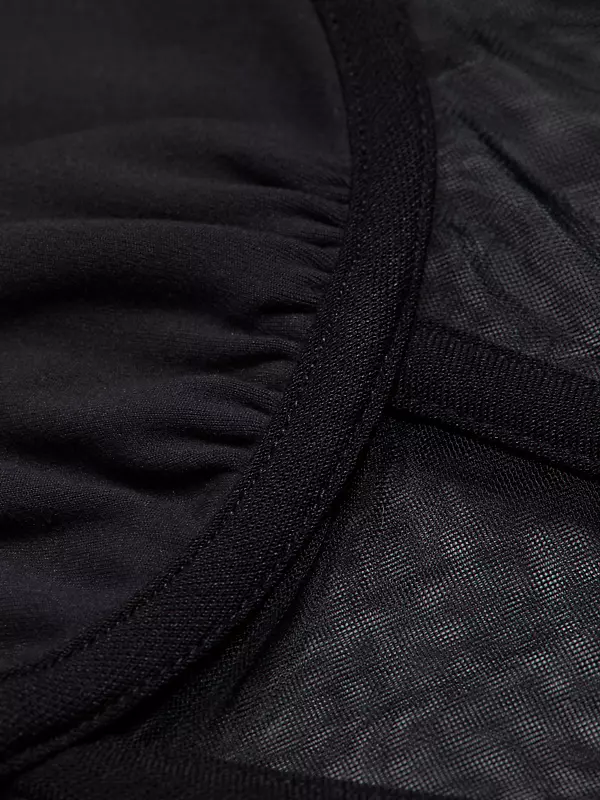 Plus Black Jersey Mesh Corset Long Sleeve Bodysuit