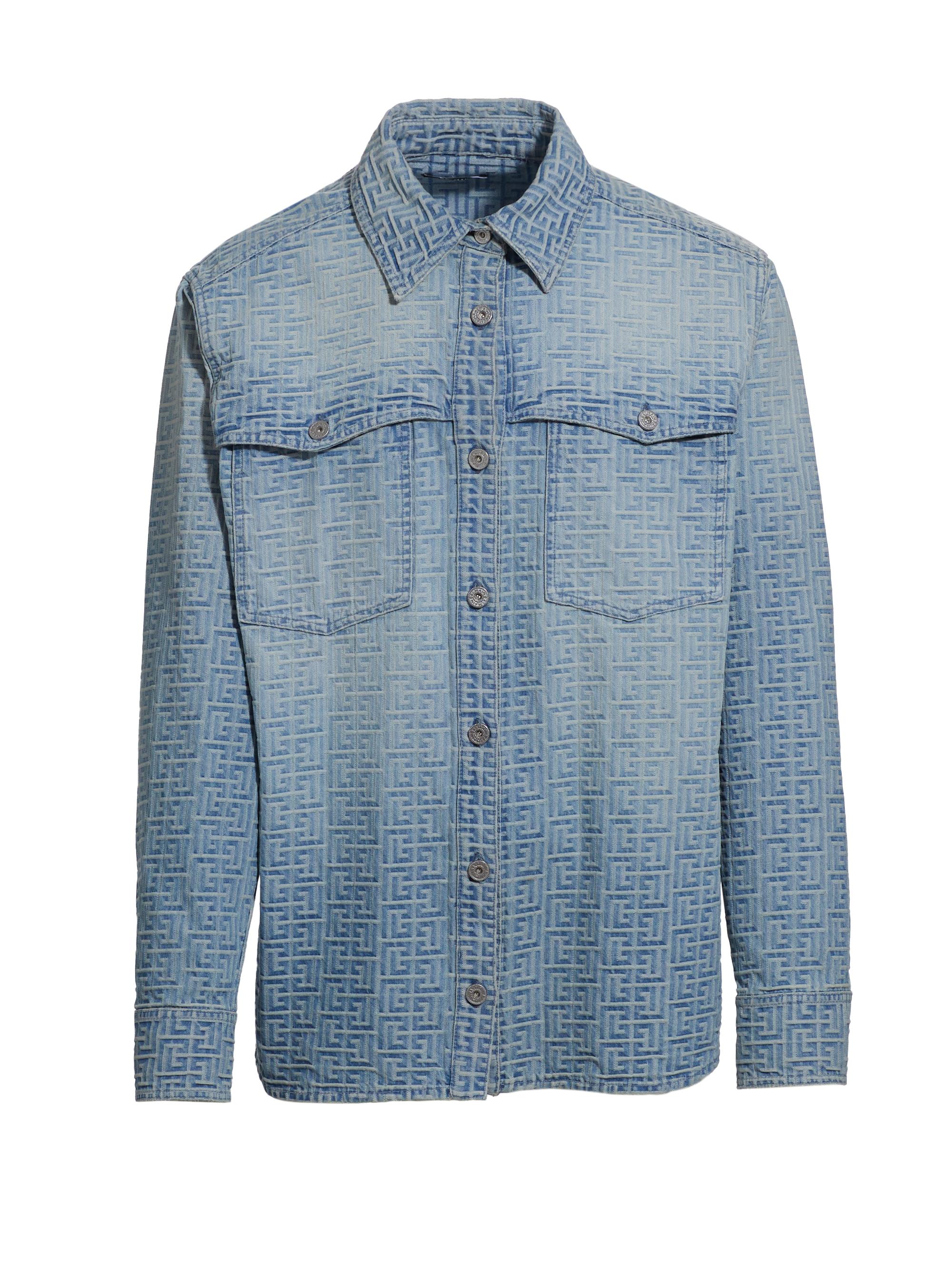 Balmain Men's Jacquard Monogram Denim Shirt - Blue